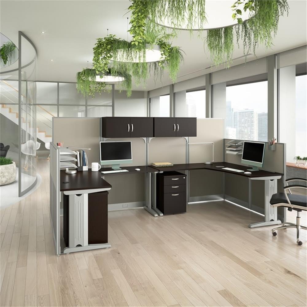 Bush Business Furniture Bush Business Furniture Office in an Hour 2 Person L Shaped Cubicle Desks with Storage, Drawers, and Organizers