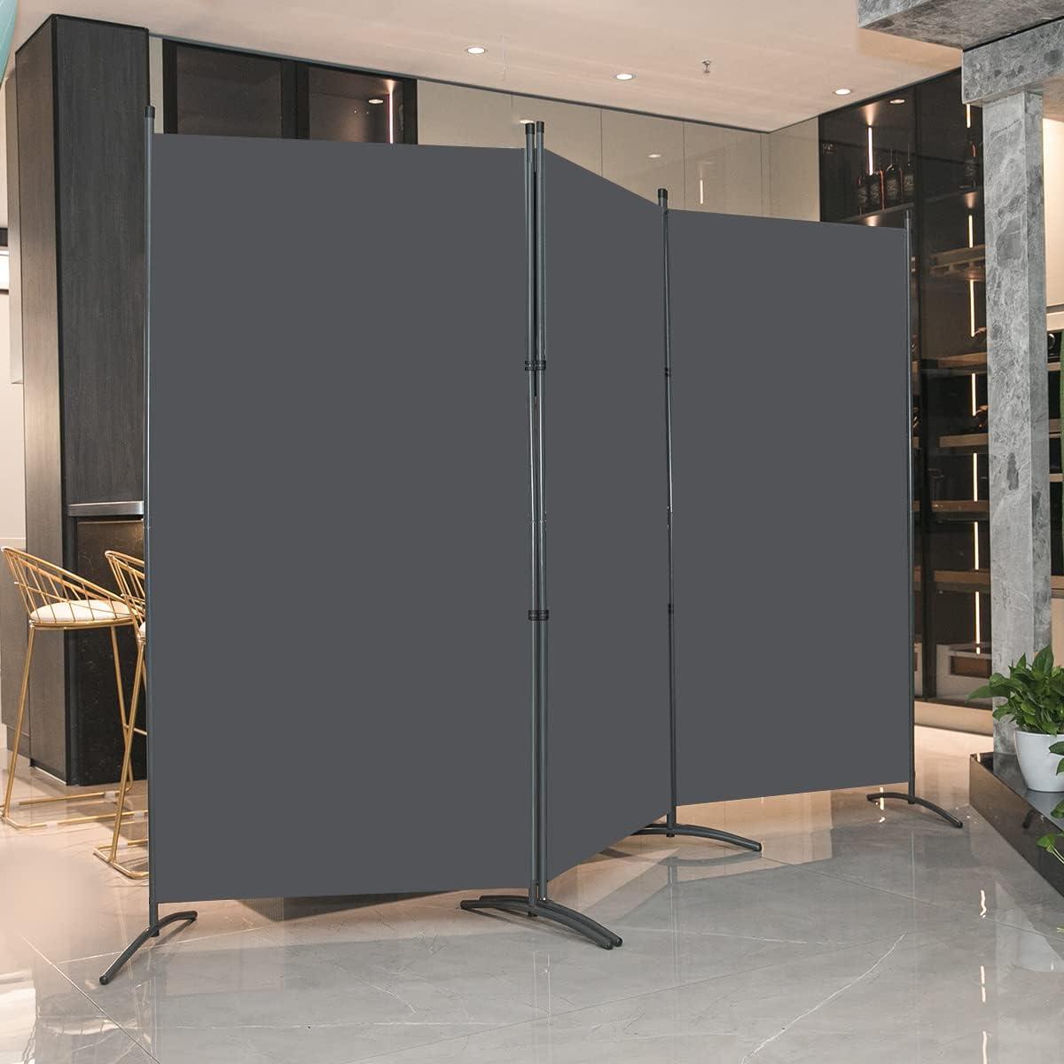 Gray 3-Panel Iron and Fabric Folding Room Divider