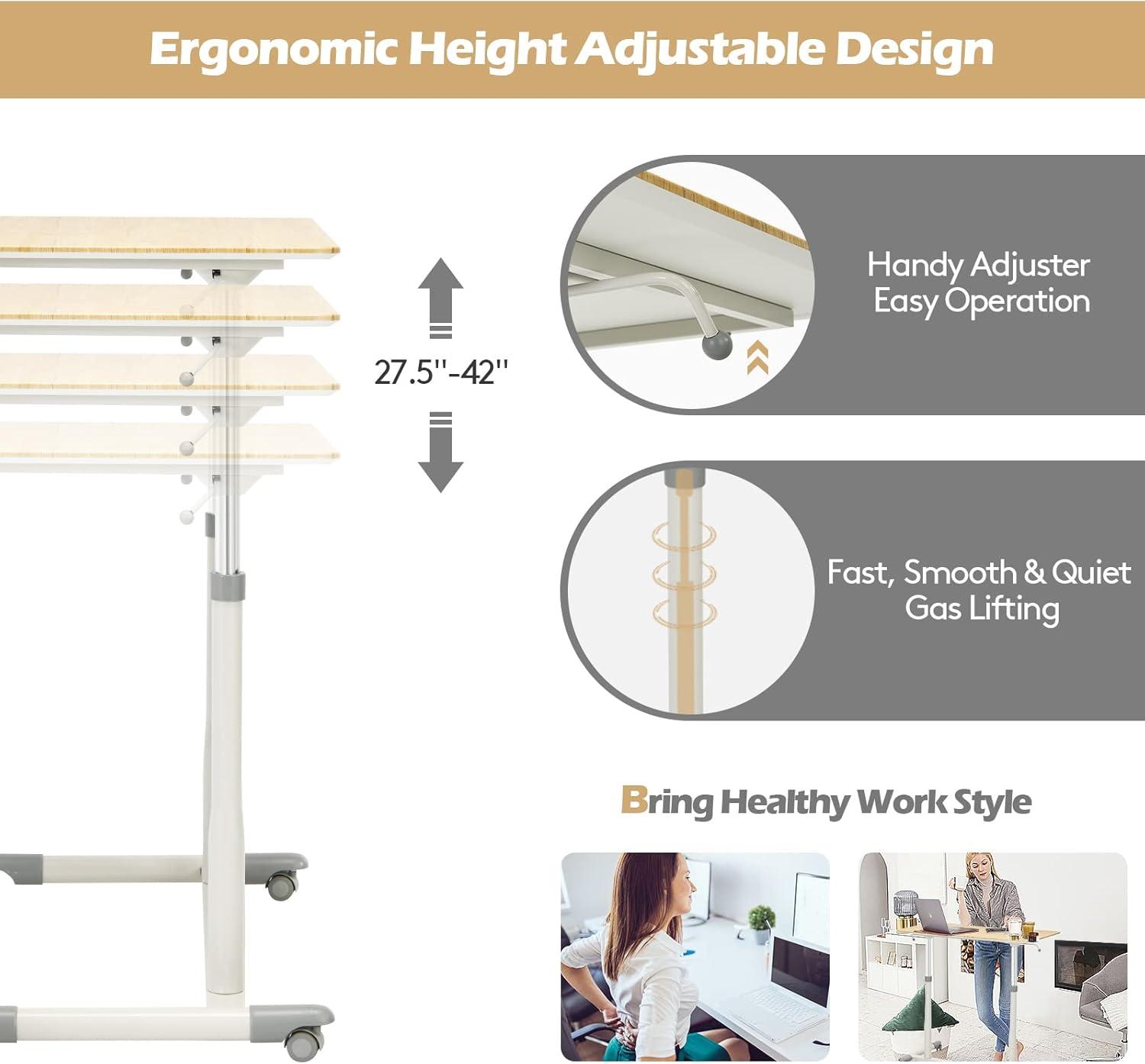 Goplus Height Adjustable Computer Desk Sit Stand Rolling Notebook Table Natural