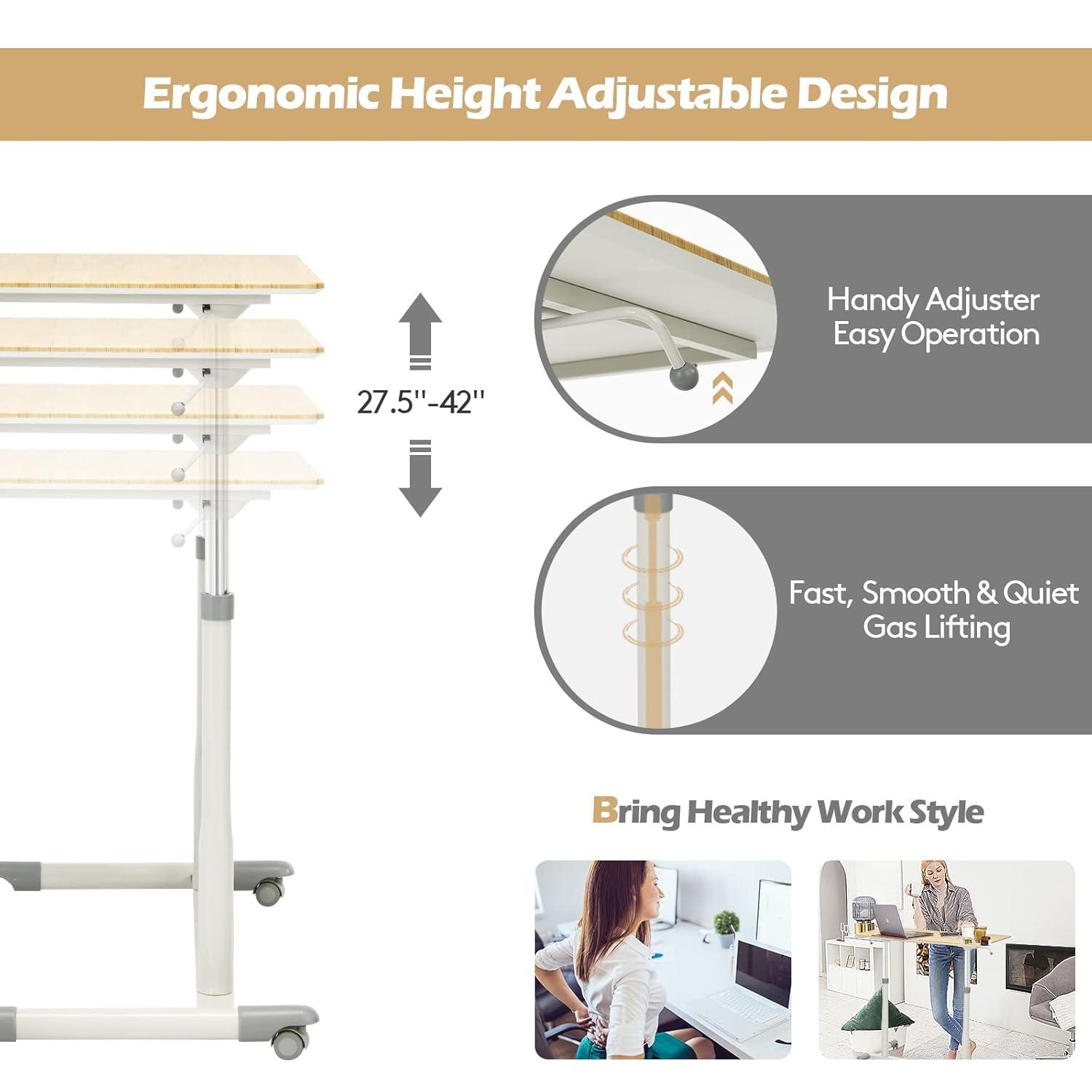 Goplus Height Adjustable Computer Desk Sit Stand Rolling Notebook Table Natural