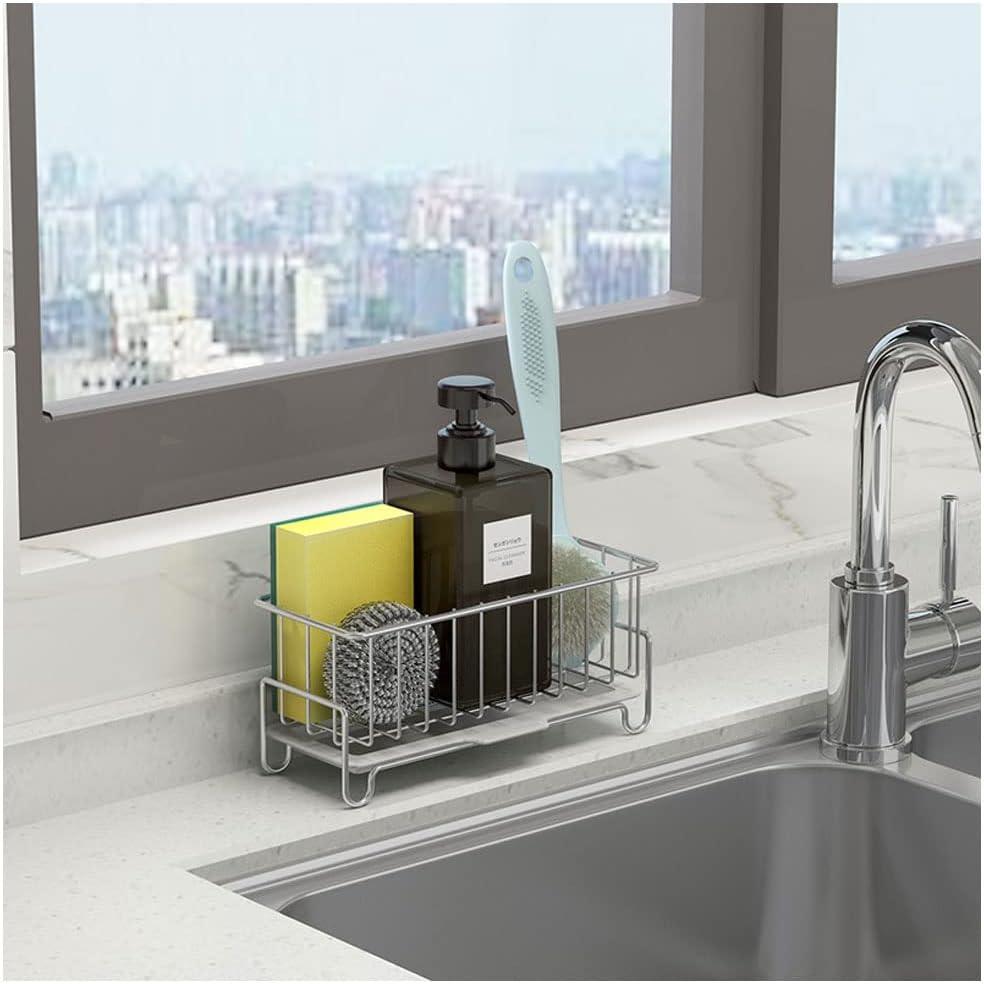 Silver Stainless Steel Kitchen Sink Caddy Organizer with Drain Pan