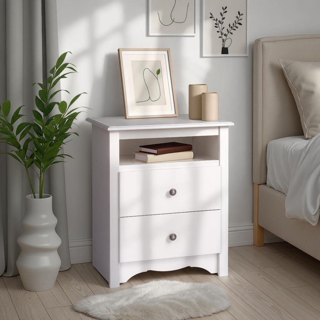 Prepac Tall 2 Drawer Nightstand with Open Shelf White: Laminated, Metal Glides, CARB Certified, 5 Year Warranty