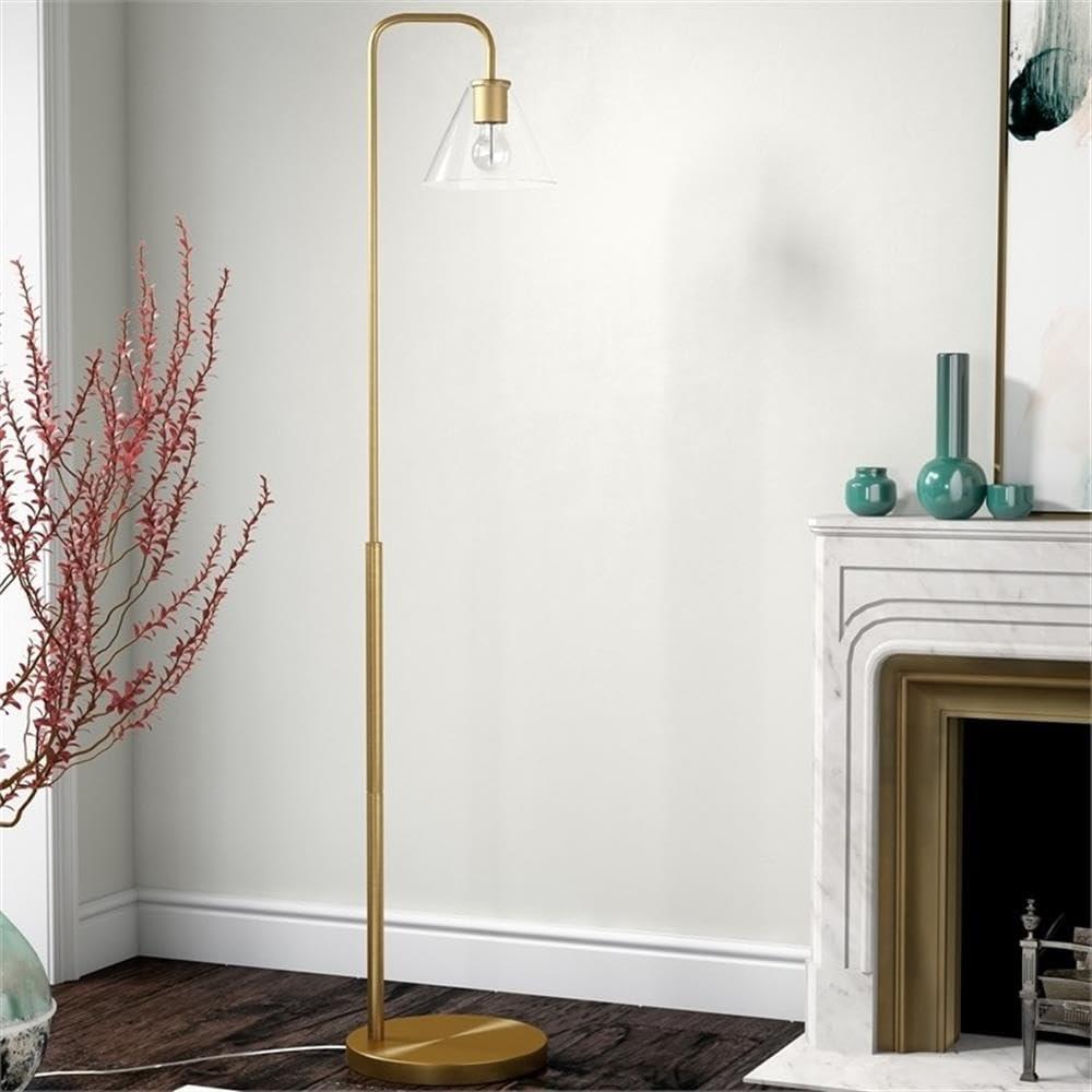 Evelyn&Zoe Henderson Arc Floor Lamp with Glass shade in Brass/Clear