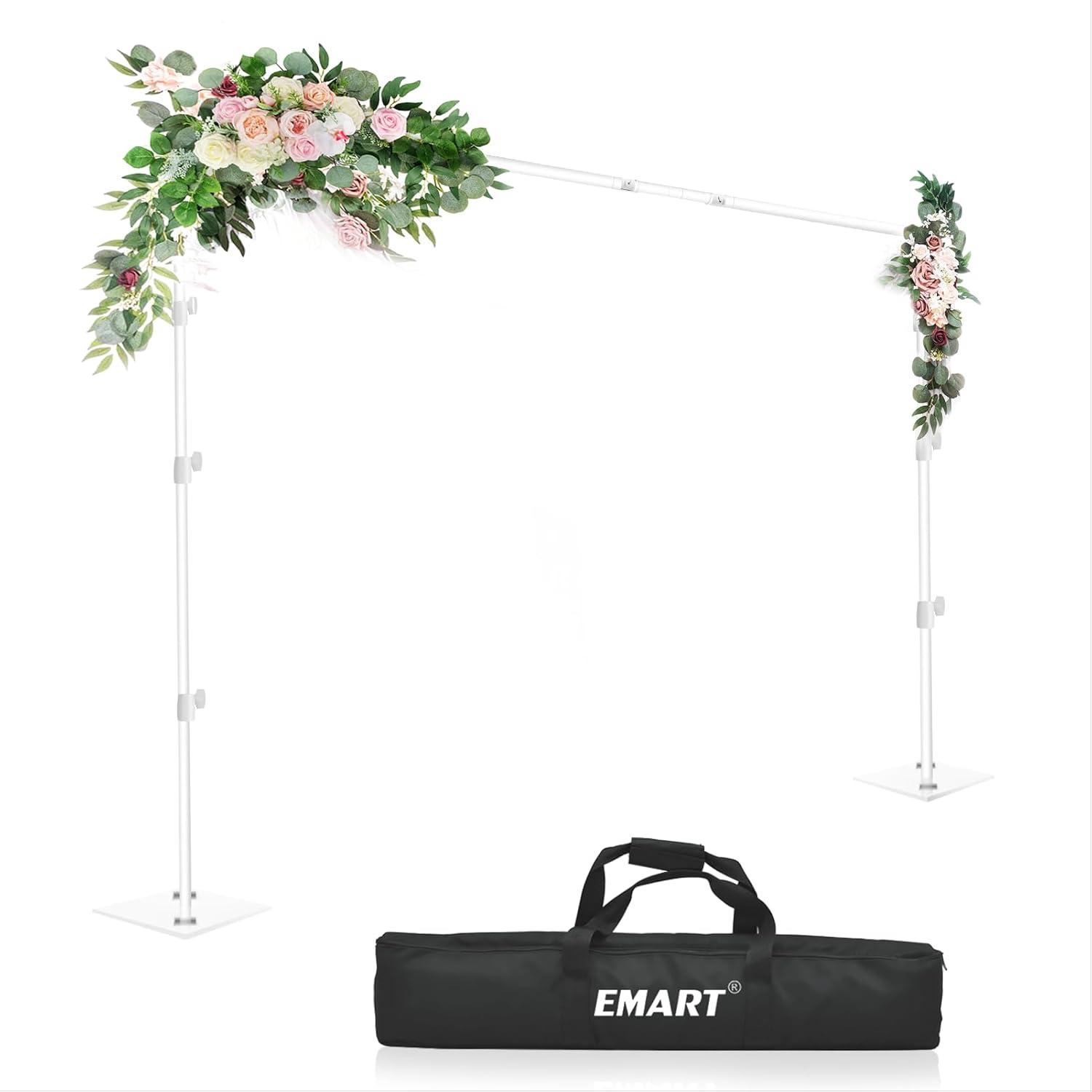 EMART Backdrop Stand, 6.5x10 ft Adjustable Photo Background Pipe and Drape Photography Kit with Heavy Duty Metal Flat Base for Parties, Wedding, Video Studio, Birthday - White