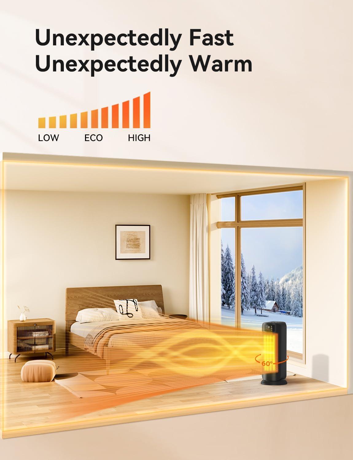 Black Ceramic Electric Tower Heater with Thermostat and Oscillation