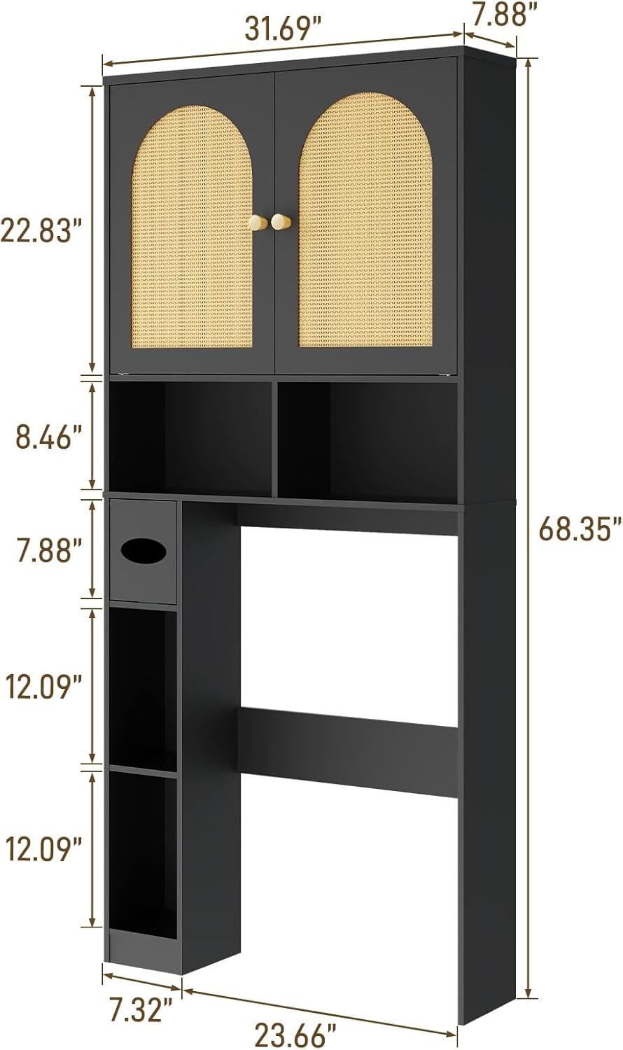 Bayou Breeze Over The Toilet Storage Cabinet, Rattan Storage Cabinet with 2 Doors & Toilet Paper Holder Stand, Freestanding Toilet Rack Space Saving and Adjustable Shelf