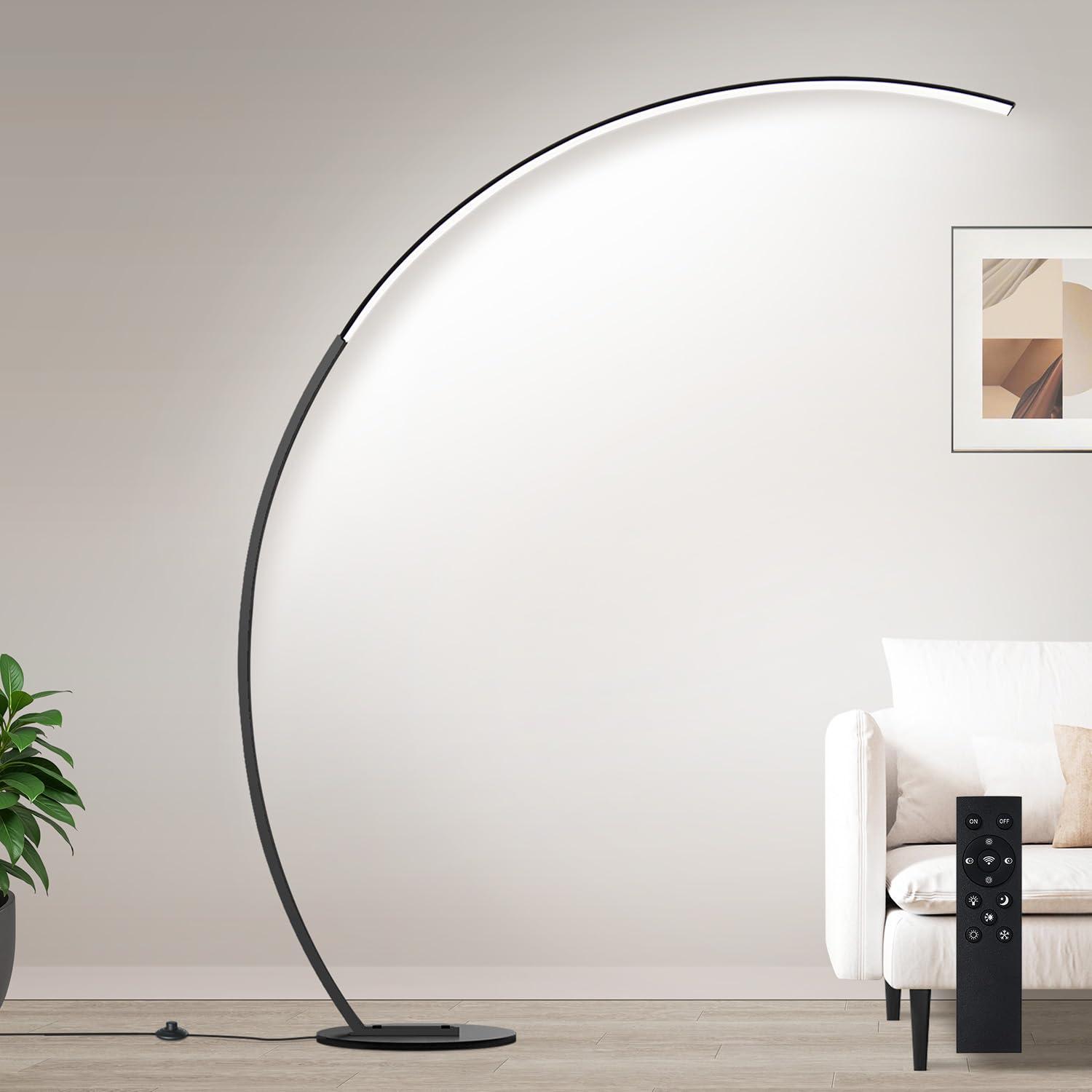 Dimmable LED Floor Lamp With 3 Color Temperatures, Ultra Bright 2000LM Arc Floor Lamps For Living Room, Modern Standing Tall Lamp With Remote Control Reading Floor Lamp For Bedroom Office Classroom