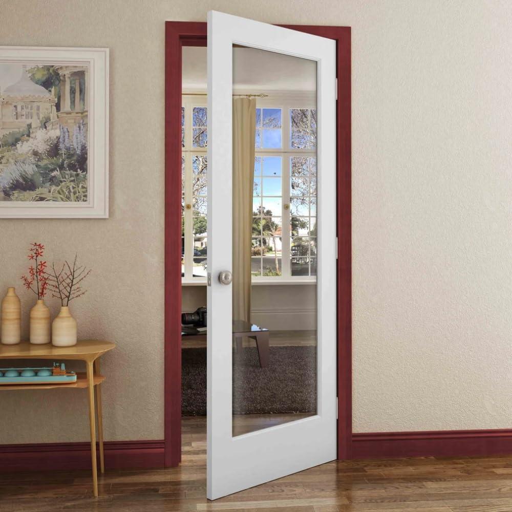 National Door Company ZZ09296L Primed MDF 1 Lite Clear Glass, Left Hand Prehung Interior Door, 30" x 80"
