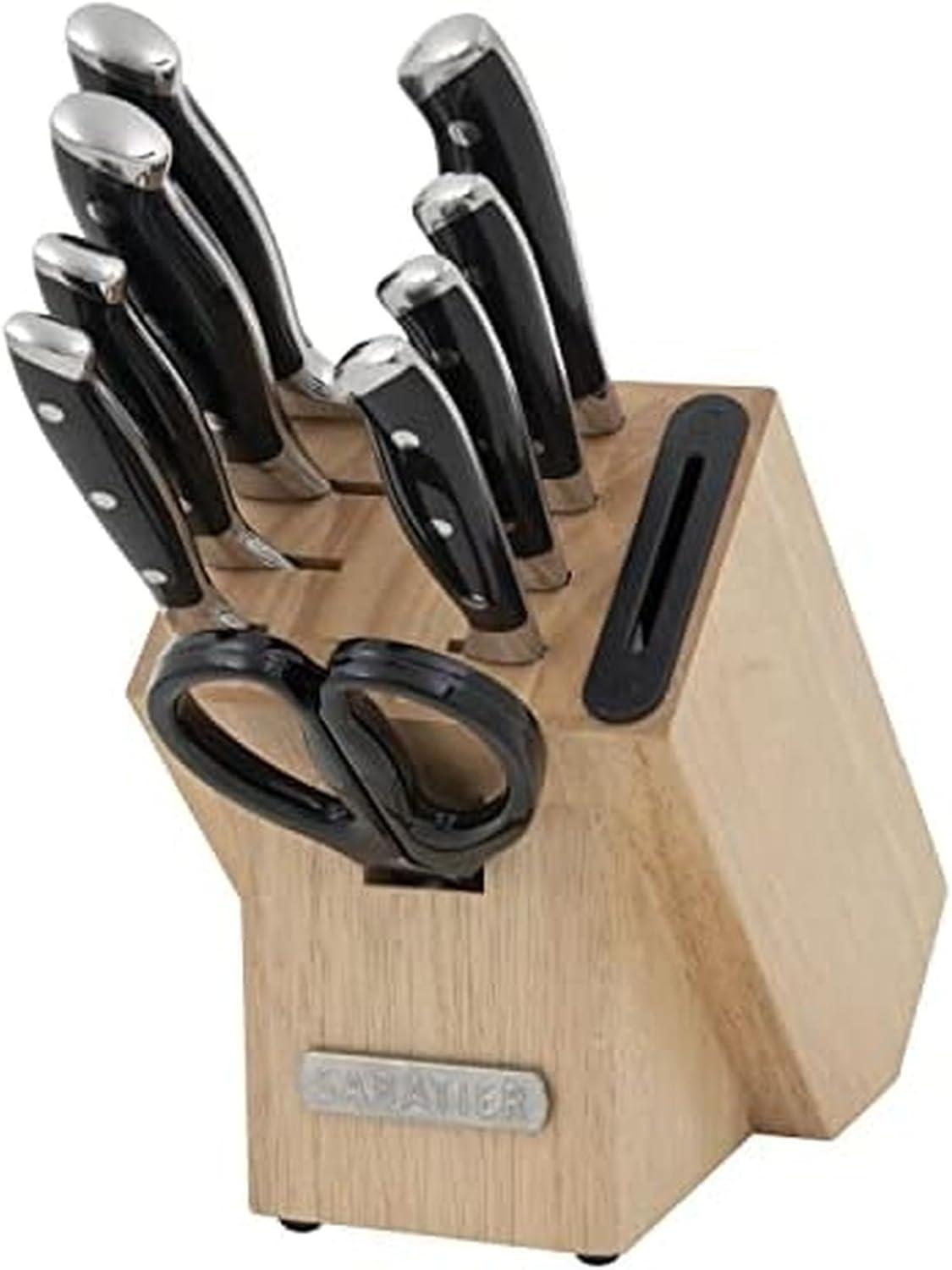 Sabatier 16pc Triple Rivet Rubberwood Block Knife Set: High Carbon Stainless Steel, Ergonomic Handle, Kitchen Cutlery