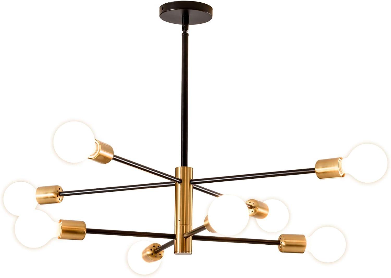 Black and Gold 8-Light Sputnik Chandelier with Adjustable Height