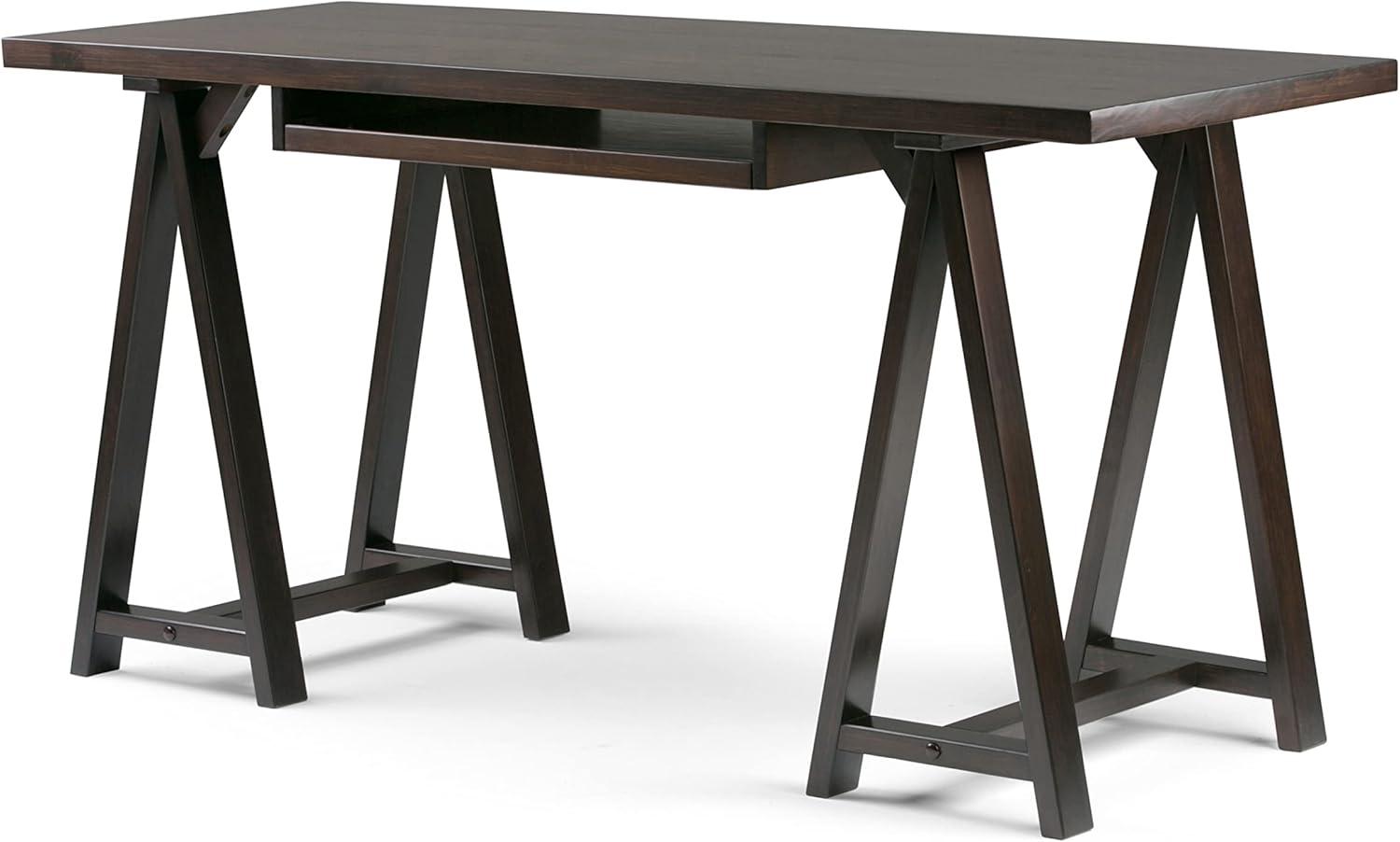 Simpli Home Sawhorse Computer Desk in Dark Chestnut Brown