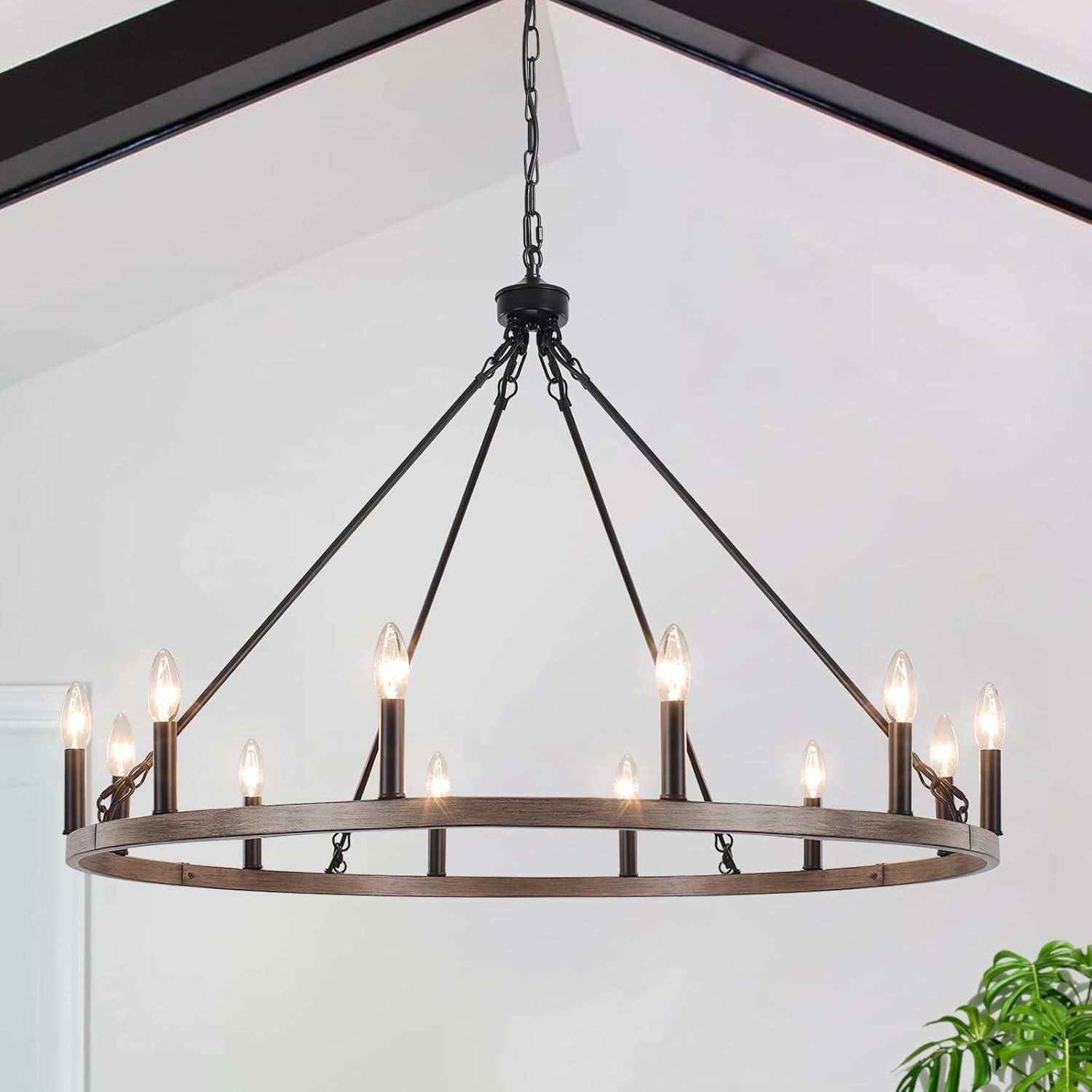 Moomal 12 - Light 38" Candle Style Dimmable Wagon Wheel Chandelier