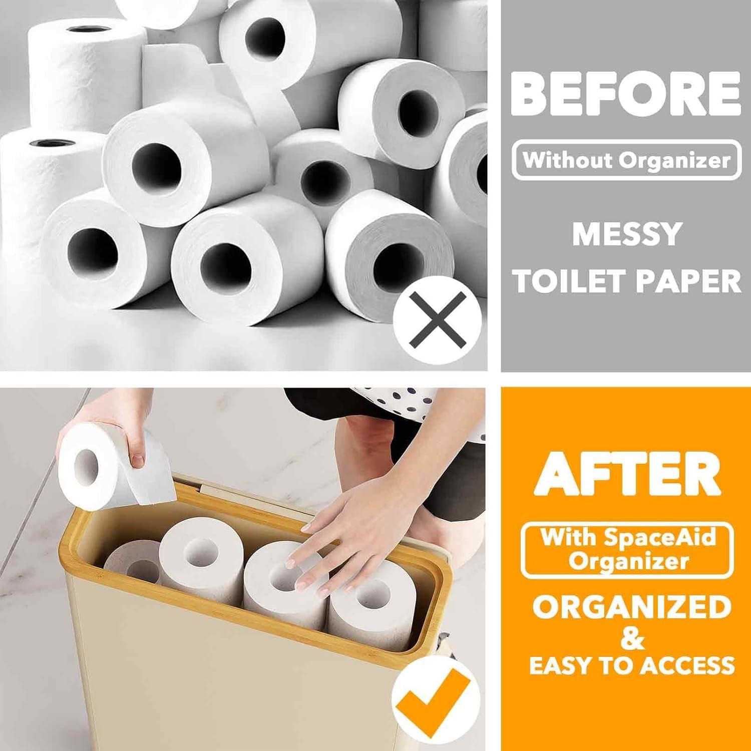 Extra Large Toilet Paper Storage With Lid, Holds Up To 24 Regular Rolls Or 18 Mega Rolls, Slim Basket Holder Bin Container For Bathroom Accessories Organizer