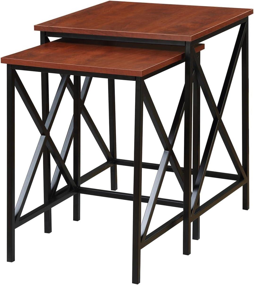 Tucson Cherry & Black Wood Square Nesting End Tables Set