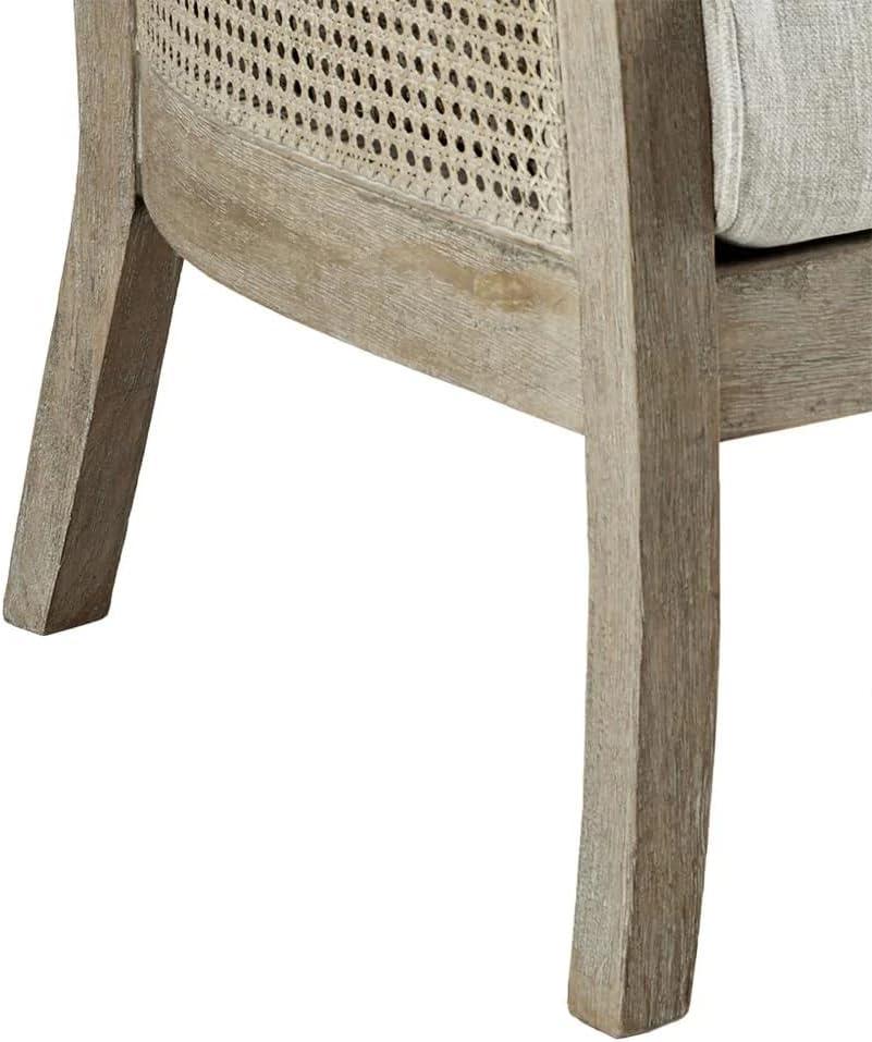 Madison Park Paulie Accent Chair Cream/Reclaimed Natural: Upholstered Wingback, Rubberwood Frame