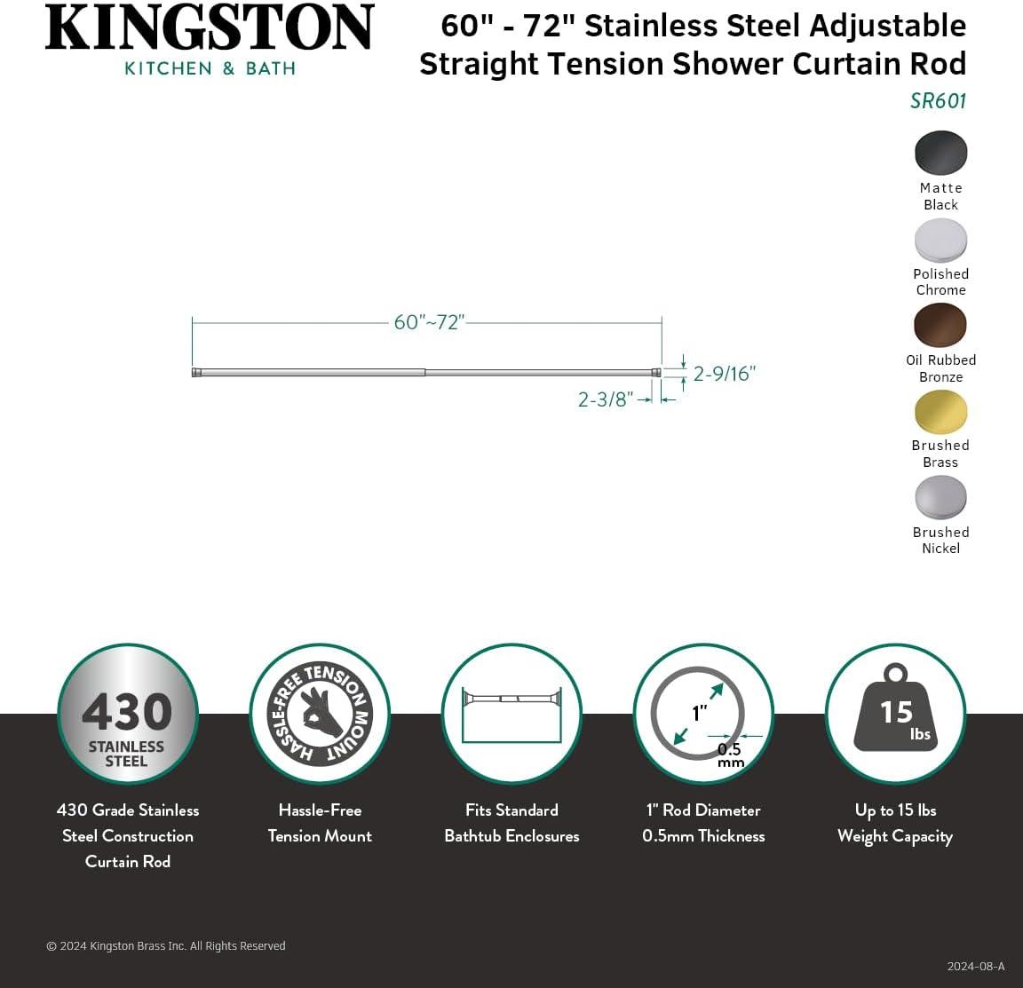 Kingston Brass Kingston Brass Edenscape 60-Inch to 72-Inch Adjustable Shower Curtain Rod