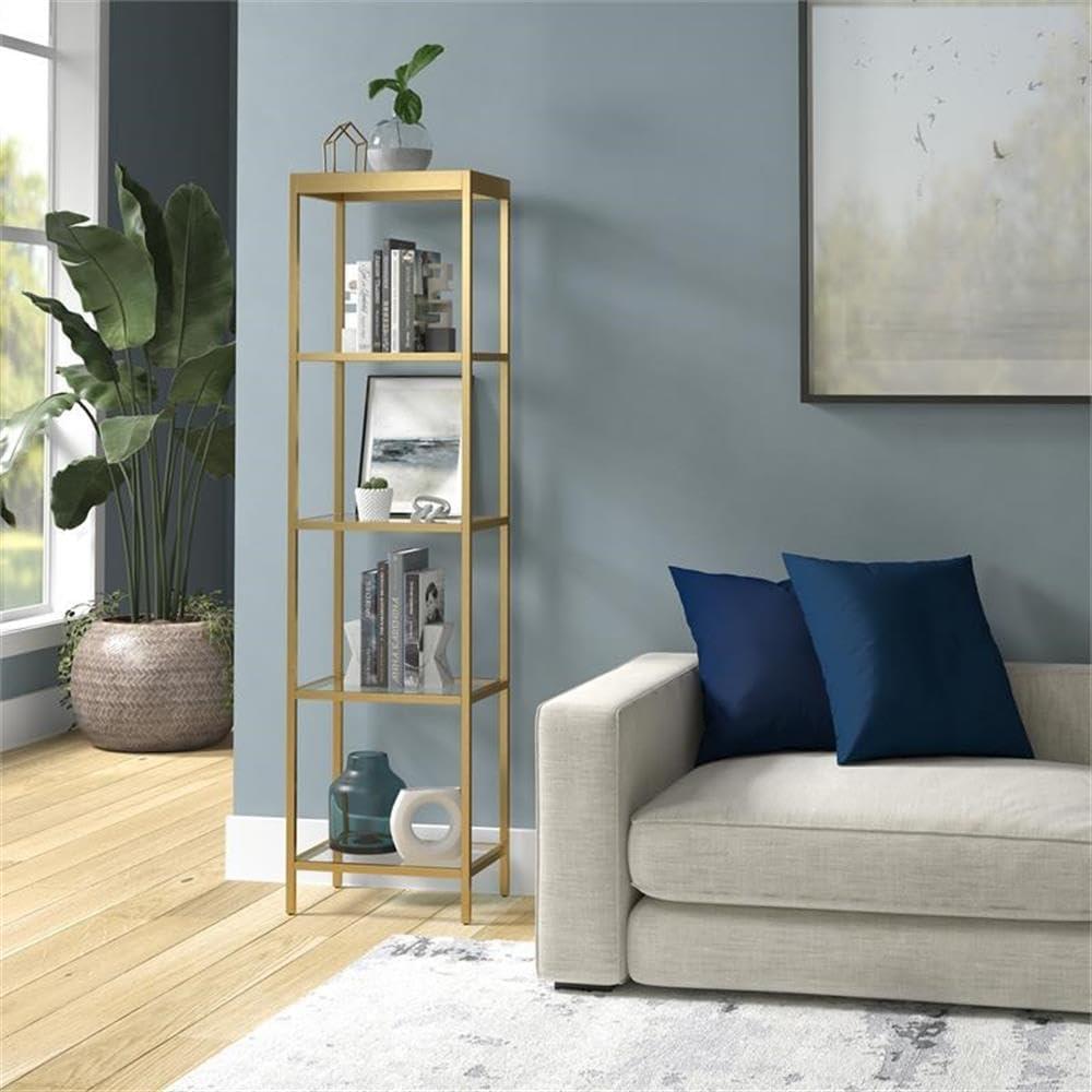 Evelyn&Zoe Alexis 18" Wide Rectangular Bookcase, Brass