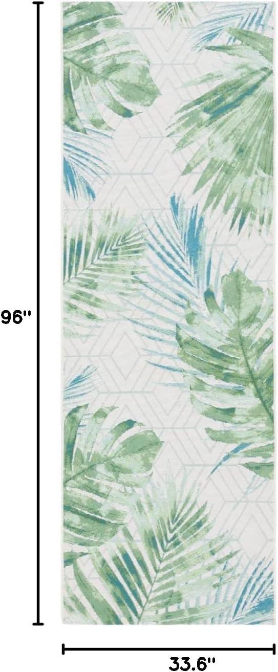 Barbados BAR590 Power Loomed Indoor and Outdoor Runner Rug - Green/Teal - 2'8"x8' - Safavieh.