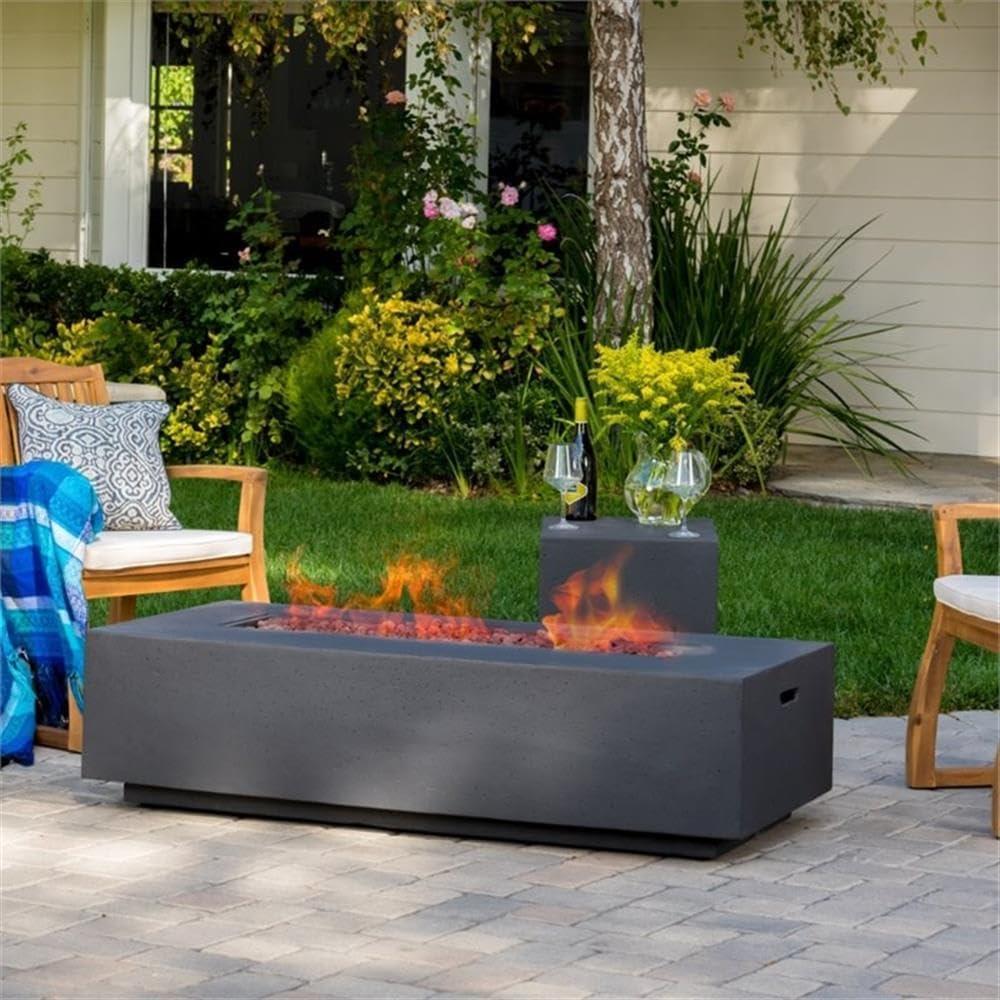 Jaxon Outdoor 56 Rectangular Propane Fire Table with Lava Rocks, Gray