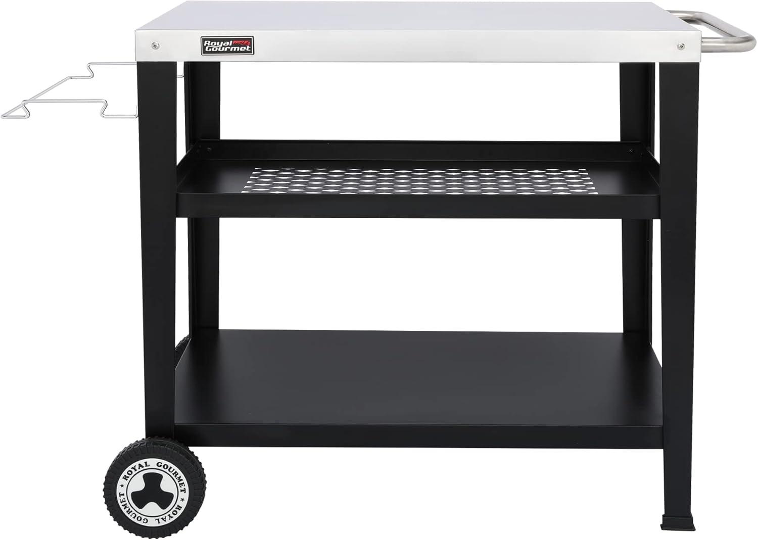 Royal Gourmet Black and Silver 3-Shelf Rolling Grill Table with Trash Holder