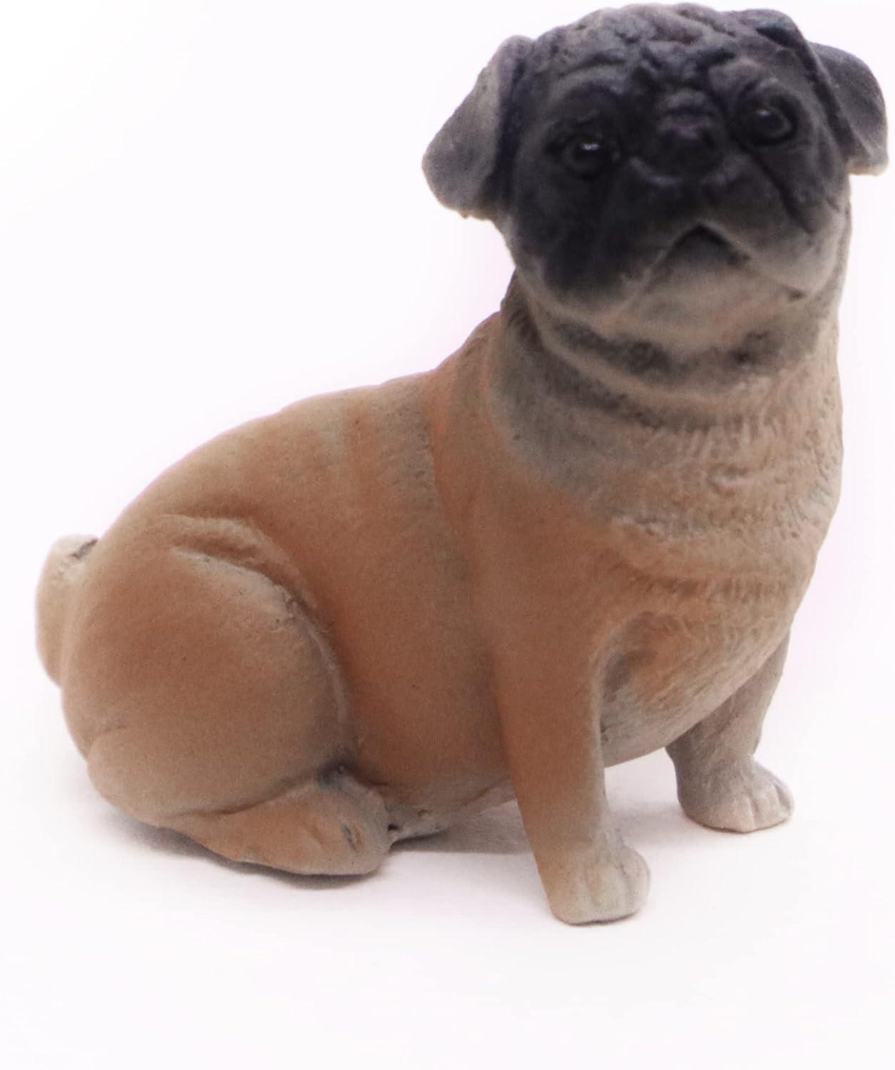 1" Tall Miniature Brown Pug Figurine Realistic Collectibles Resin Dog Statue Hand Painted Polyresin Figure Decor