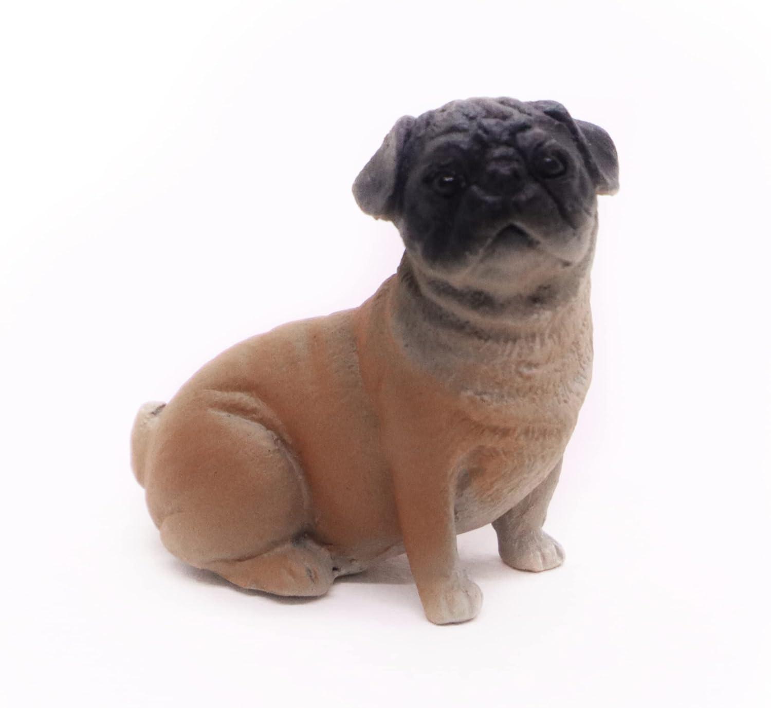 1" Tall Miniature Brown Pug Figurine Realistic Collectibles Resin Dog Statue Hand Painted Polyresin Figure Decor