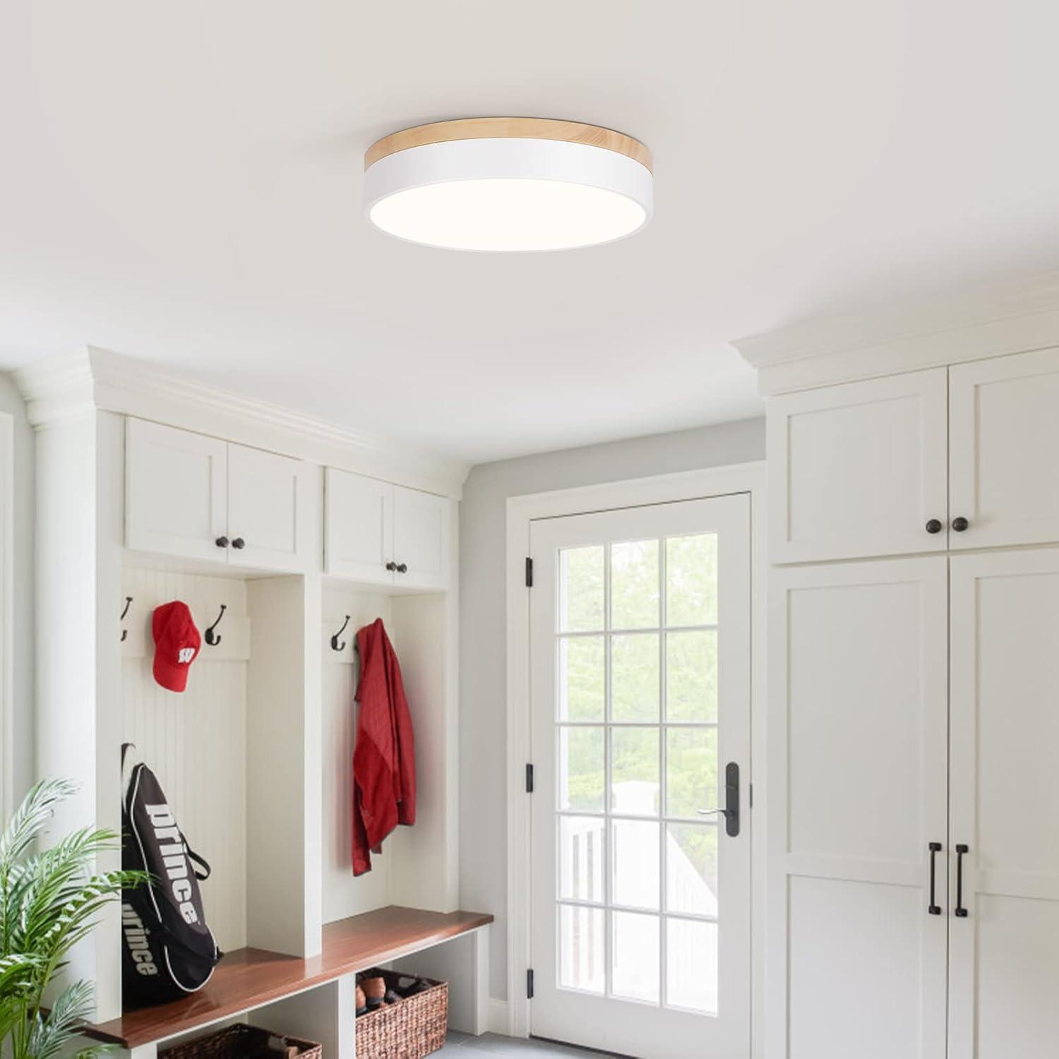 Modern Oak and White LED Flush Mount Ceiling Light