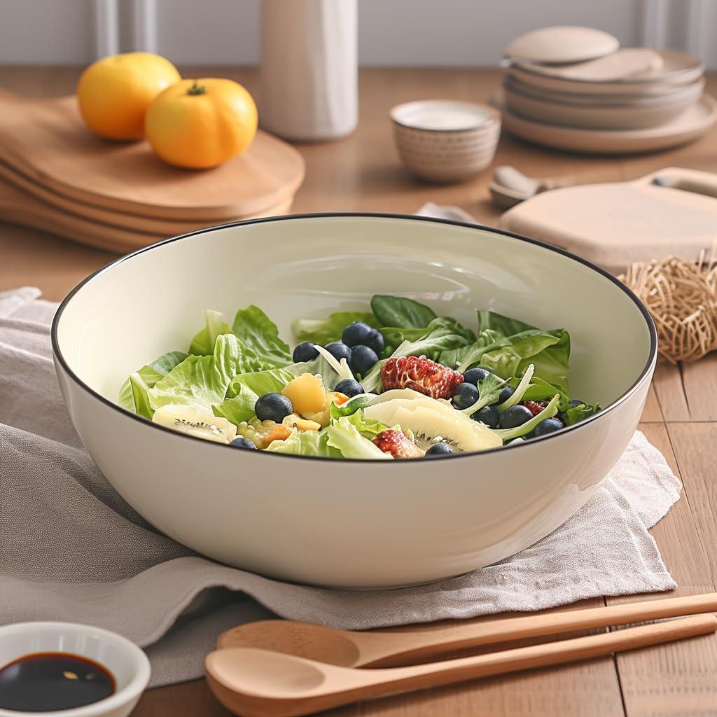 Salad Bowls 8 inch 65 oz Large Serving Bowls White Fine Porcelain Fruit Bowl Soup Bowl Pasta Bowl Popcorn Bowl Set of 3