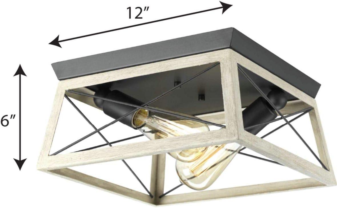 Progress Lighting Briarwood 2-Light Flush Mount, Graphite Finish, Faux-Painted Wood Enclosure, Canopy Included