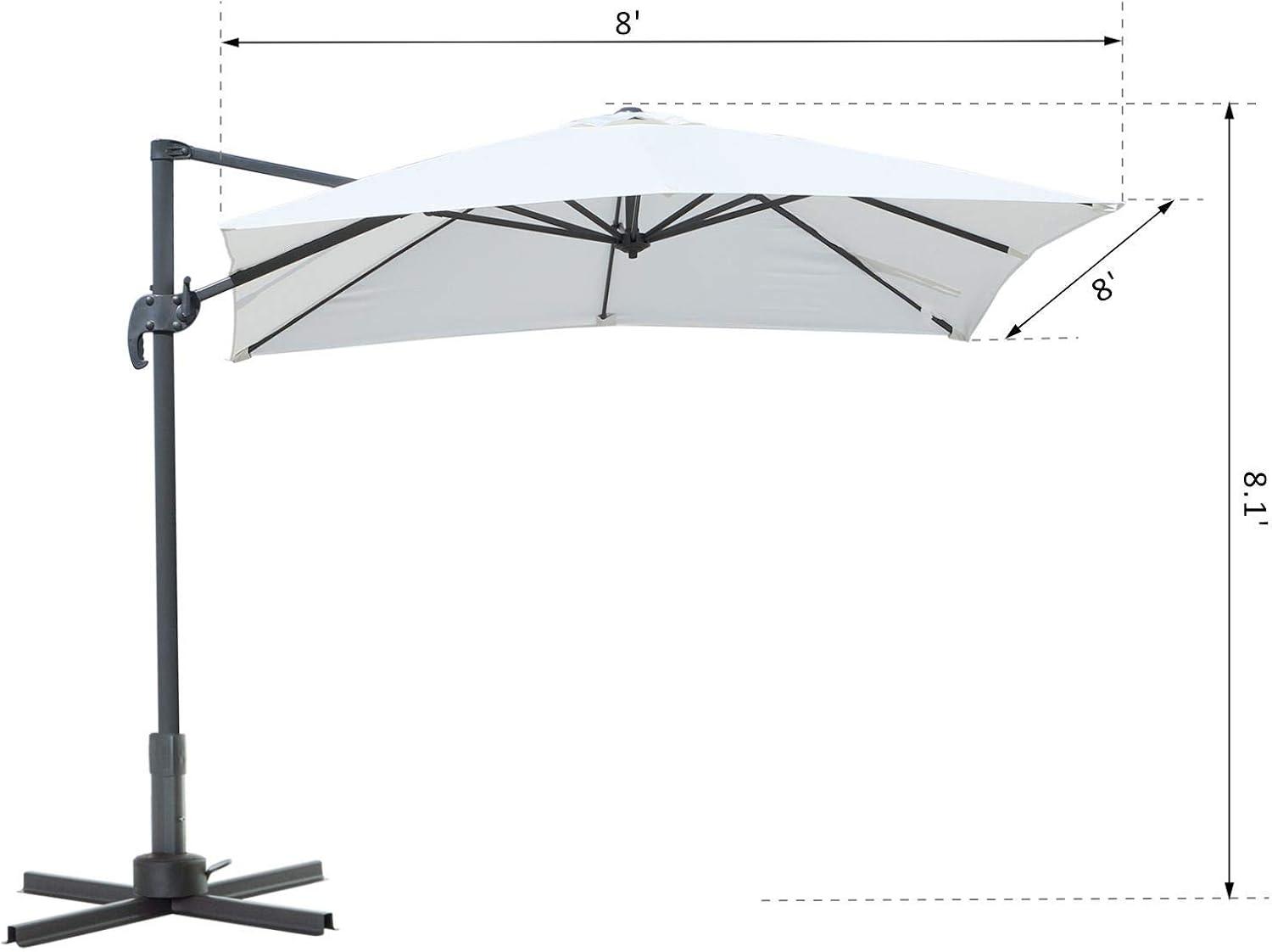 Cream White 8FT Aluminum Cantilever Patio Umbrella with Cross Base