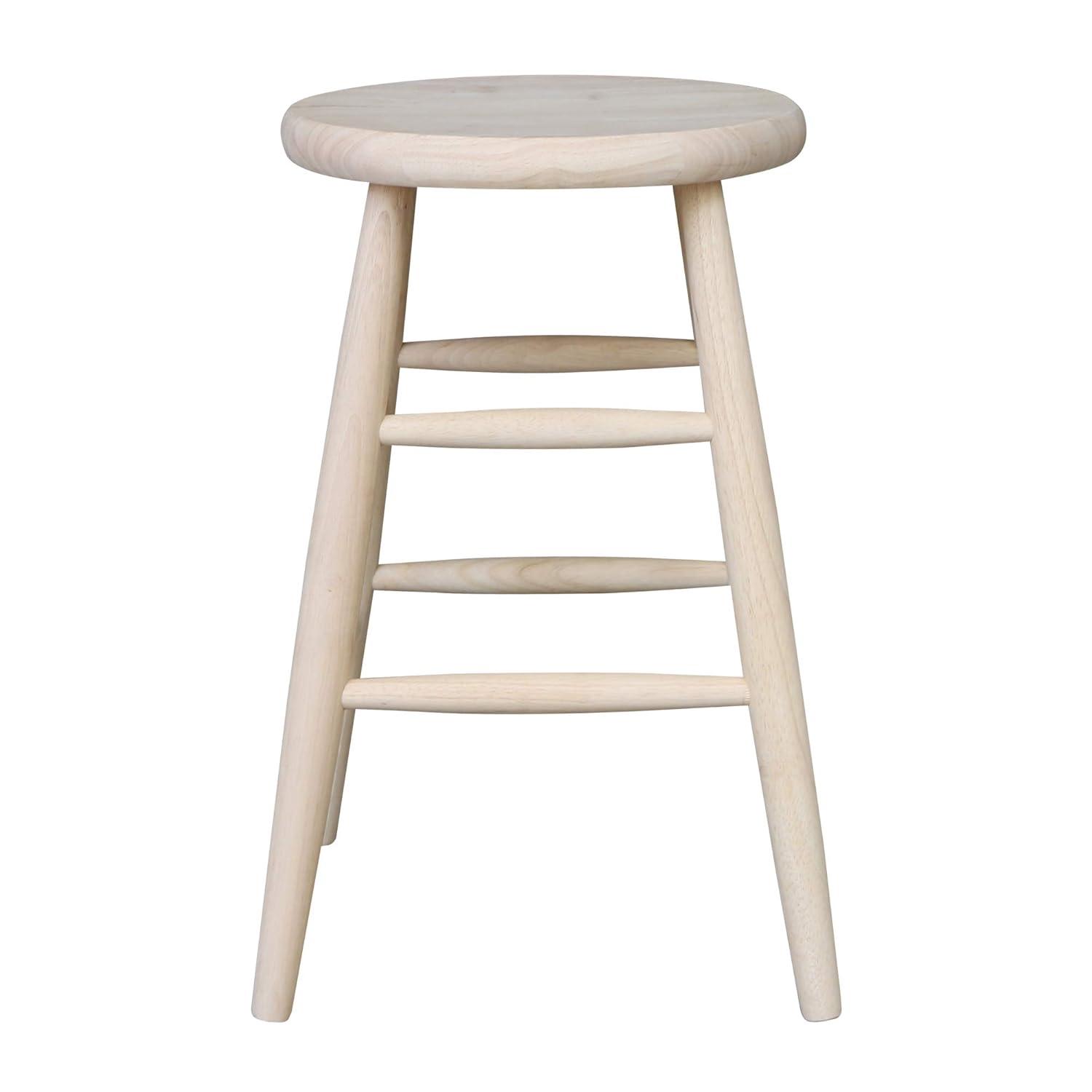 24" Scooped Seat Counter Height Barstool Unfinished - International Concepts: Solid Wood, Round, Backless