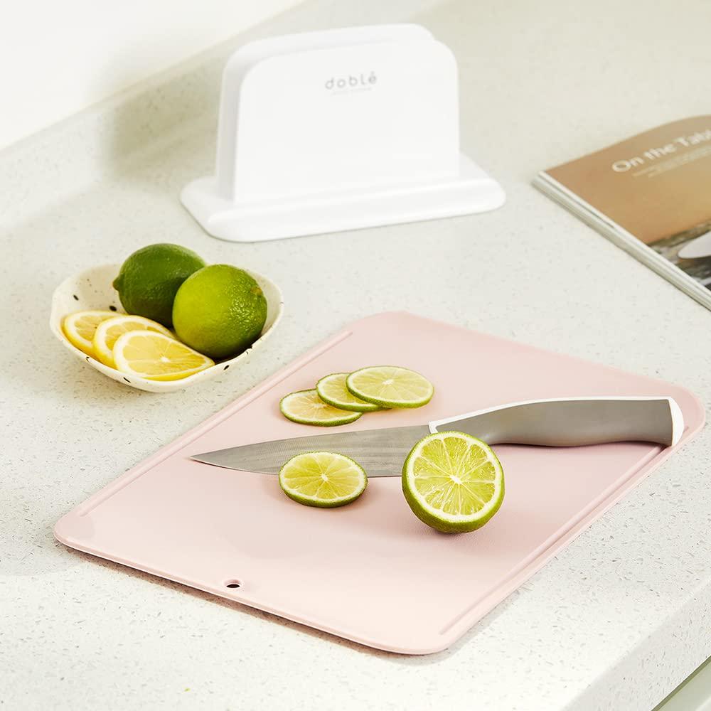 Premium Upgraded doblé Non-Scratch Flexible Cutting Board for Chopping, Scratch Free, Juice Grooves with Easy Grip Handle, Non-Slip Dishwasher Safe for Kitchen 9.3" x 13.7" (Baby Pink)