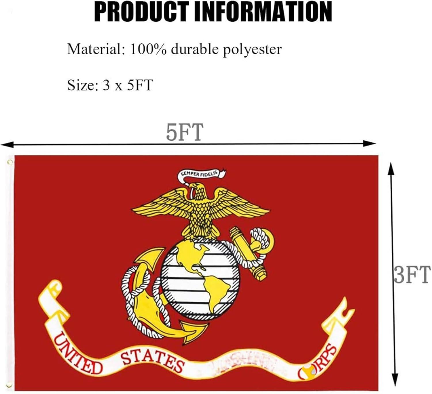 US Marine Corps Red Heavy Duty Polyester Flag 3x5 with Brass Grommets