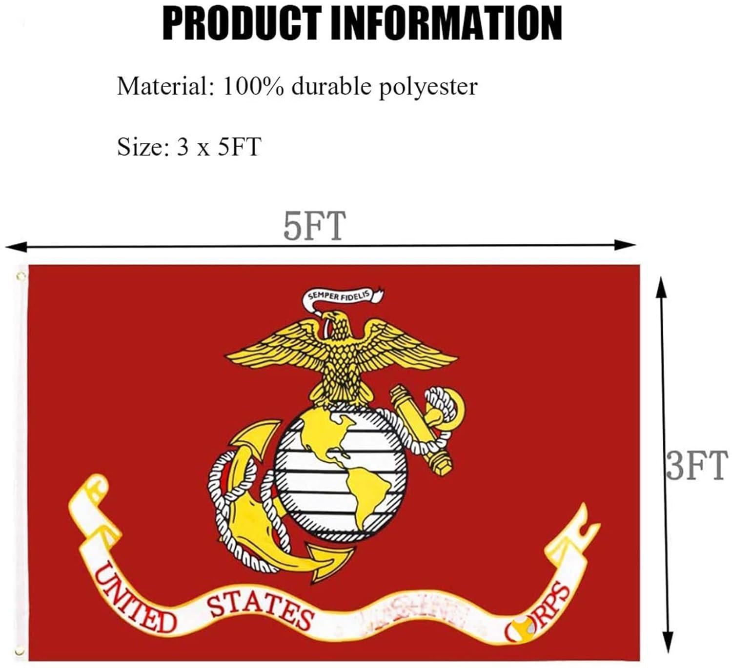 US Marine Corps Red Heavy Duty Polyester Flag 3x5 with Brass Grommets