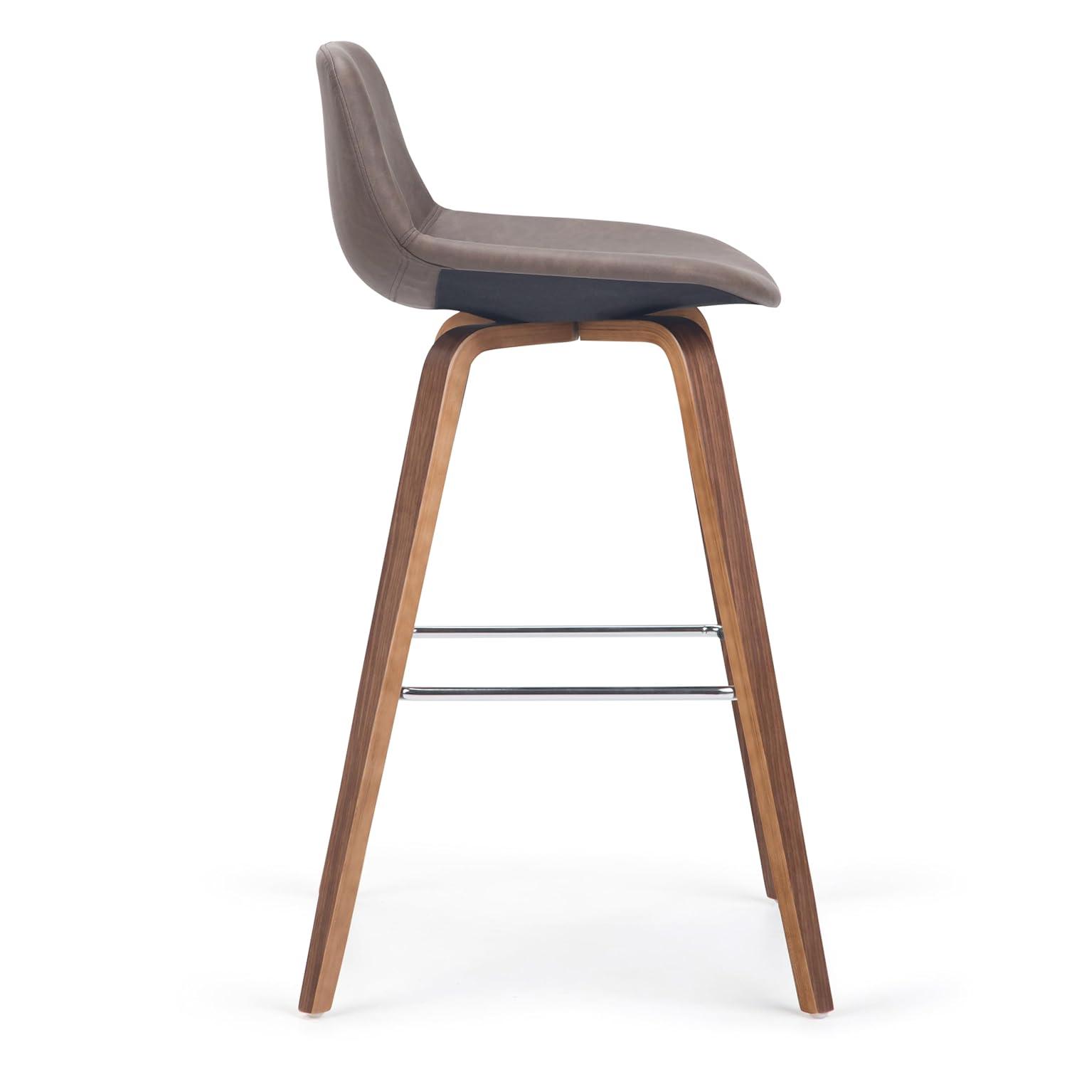 Simpli Home Randolph Mid Century Modern 28 inch Bentwood Counter/ Bar Height Stool (Set of 2) in Distressed Chocolate Brown Vegan Faux Leather