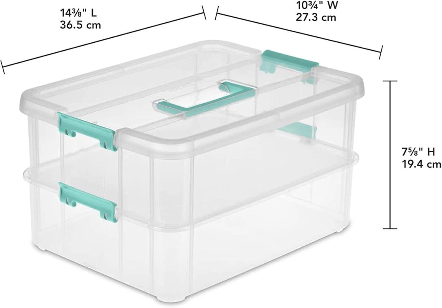 Clear 2-Tier Stackable Plastic Storage Box with Handle