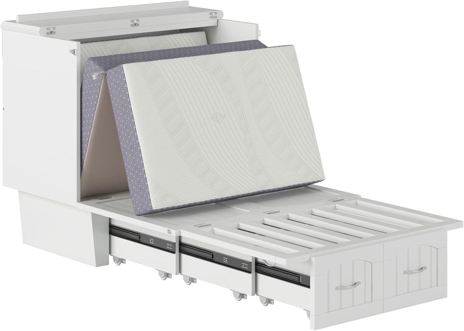 Nantucket Murphy Bed Chest Twin in White with Charging Station & Coolsoft Mattress