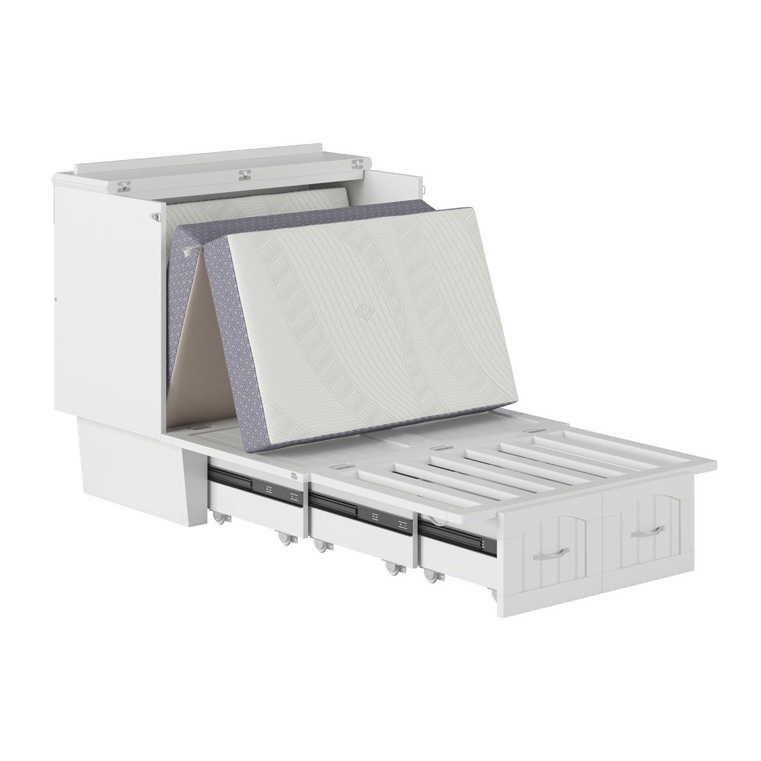 Nantucket Murphy Bed Chest Twin in White with Charging Station & Coolsoft Mattress