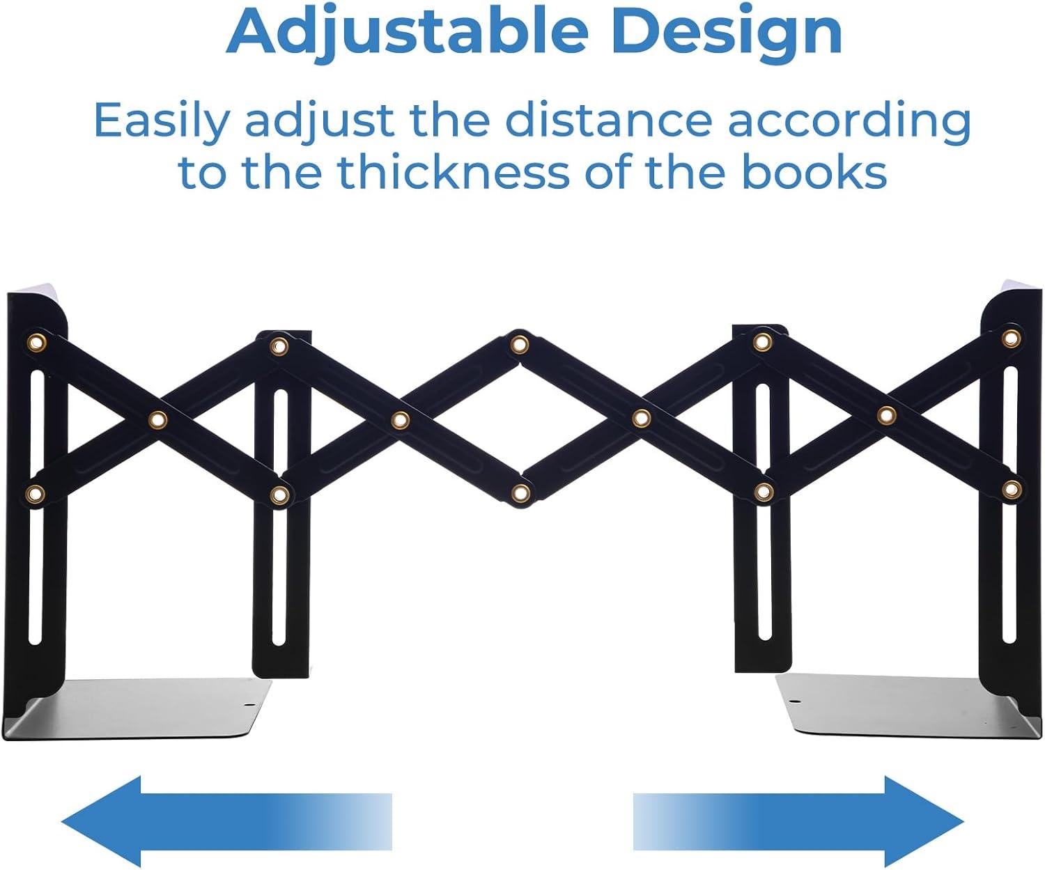 Adjustable Book End Metal Bookends Book Holder for Shelves Book Organizer for Desk Suitable for Office Home and School Black