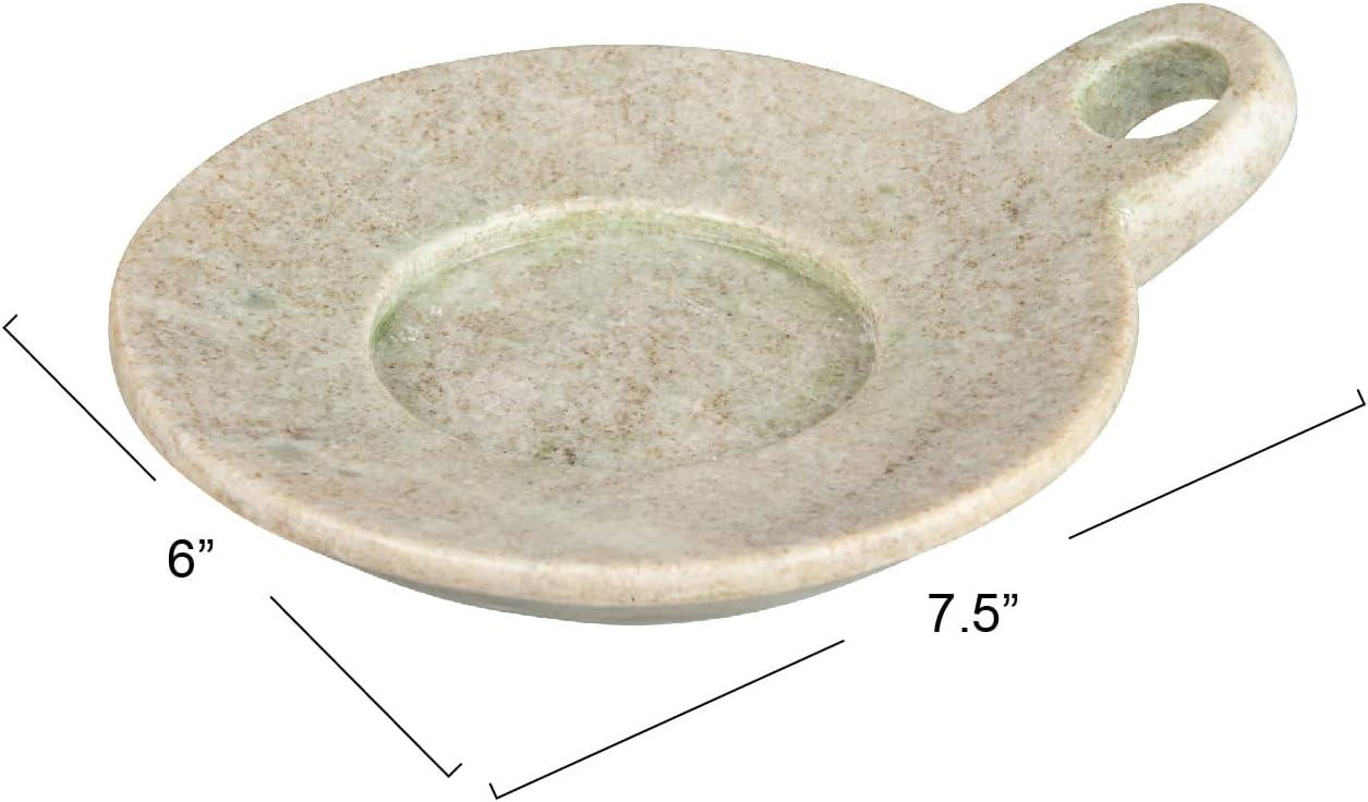 Hand-Carved Beige Marble Dish with Handle, 7.5 Inches