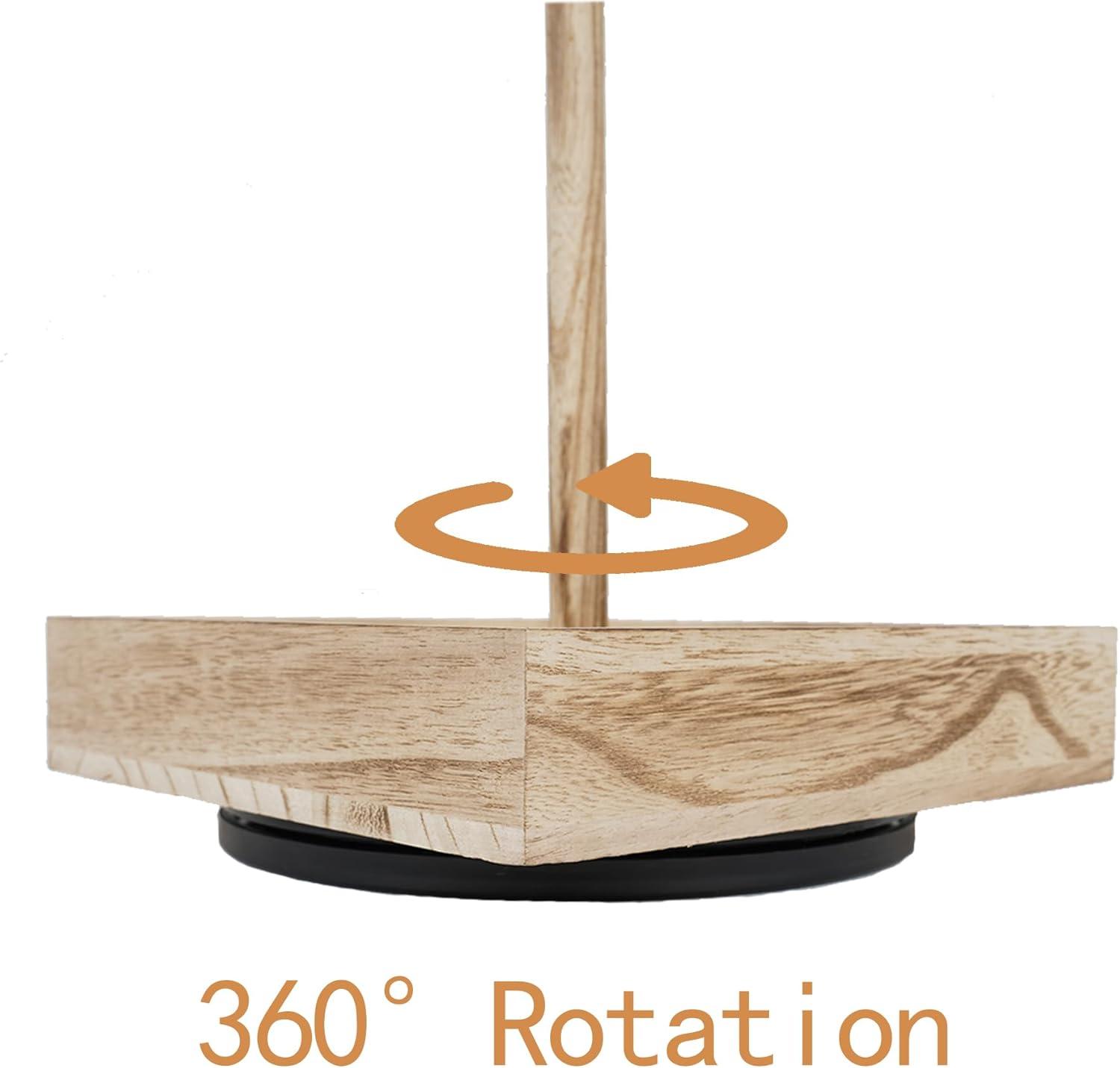 Natural Wood Rotating Jewelry Stand with 28 Hooks