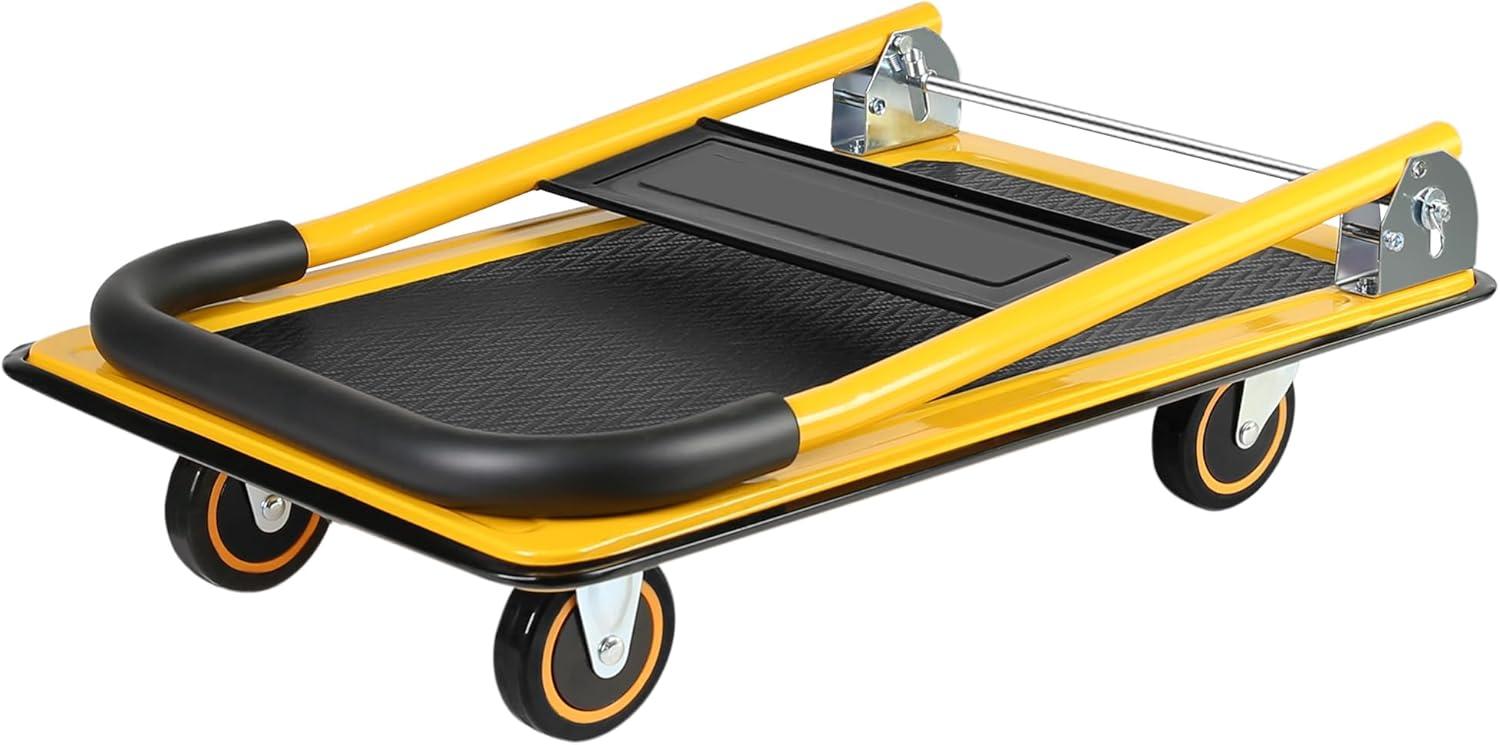 Yellow Foldable Steel Platform Hand Cart with Wheels