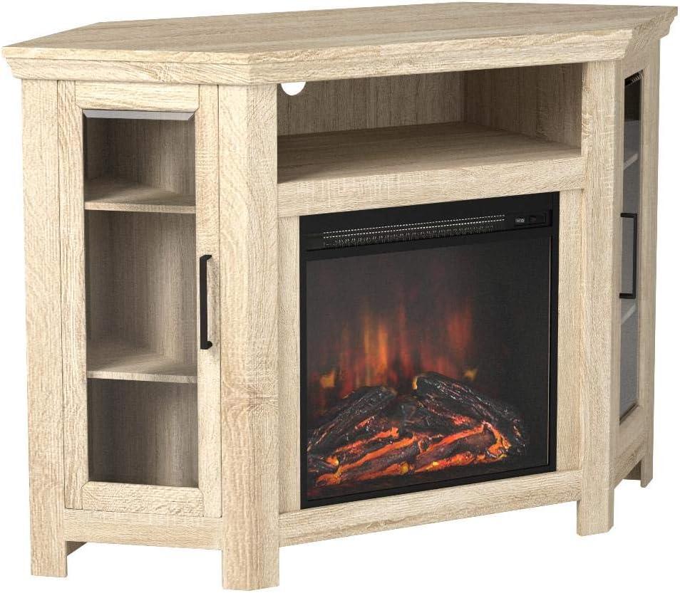 Elegant White Oak 48" Corner Media TV Stand with Electric Fireplace