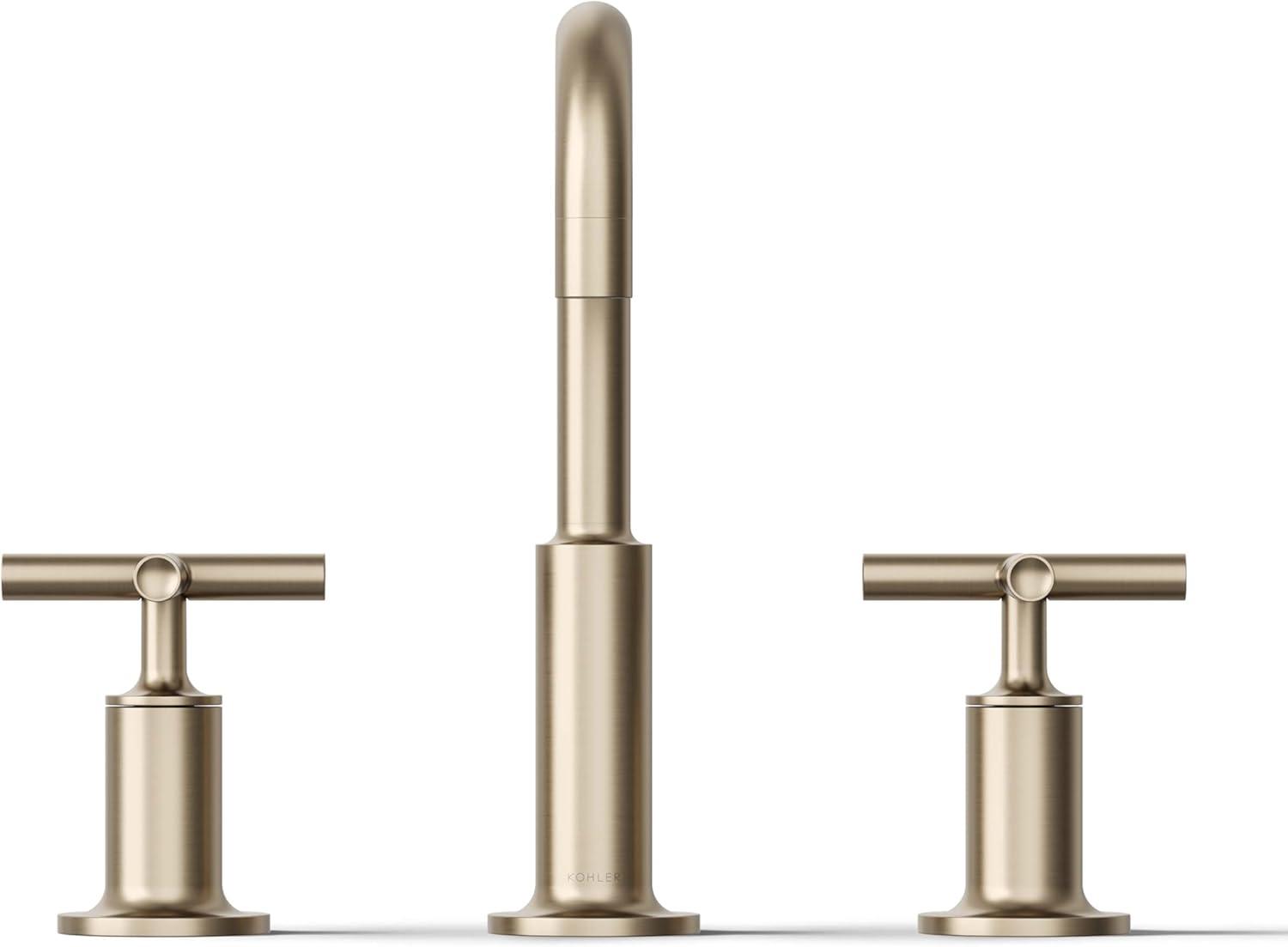 Kohler Purist® Widespread Bathroom Faucet with Pop-Up Drain Assembly, 3-Hole High Arc Cross Handle Bathroom Sink Faucet, 1.2 gpm