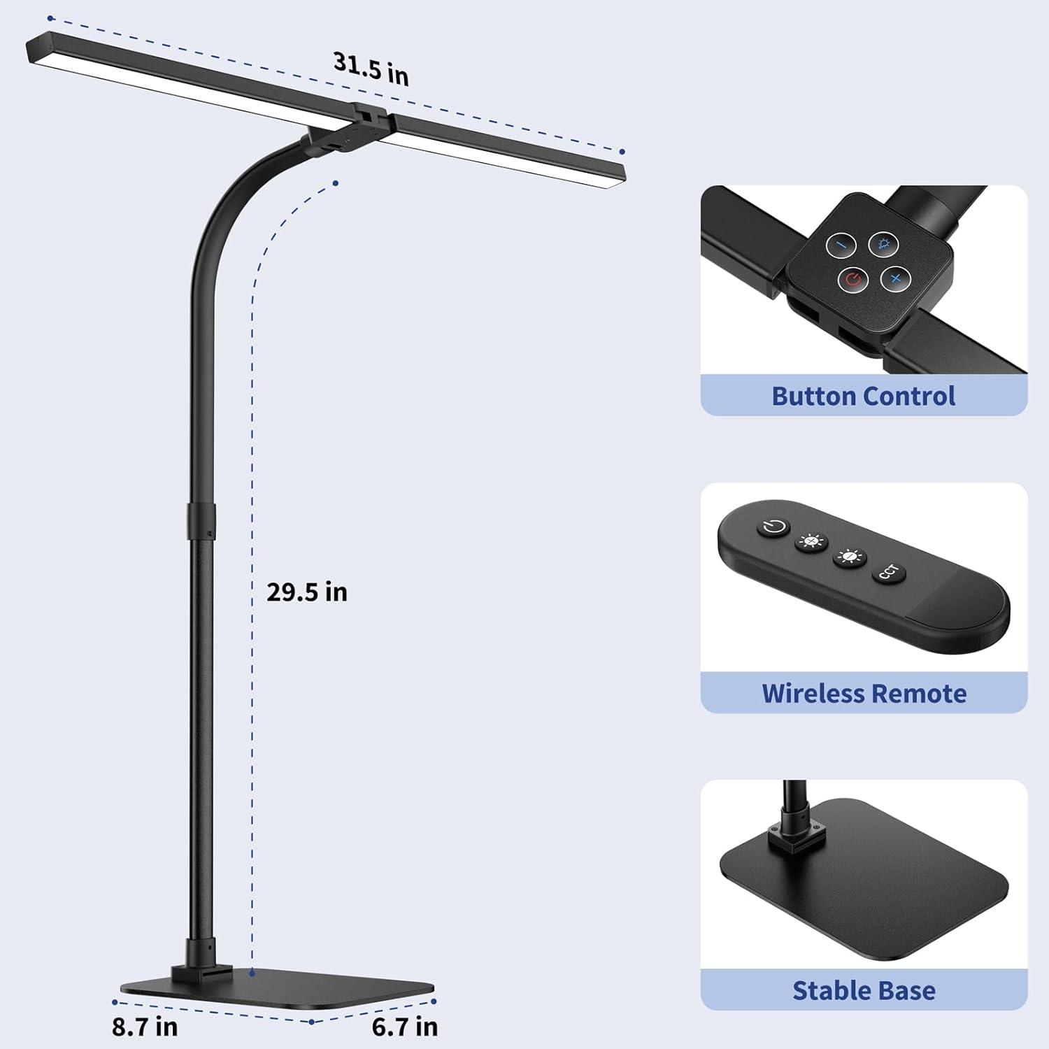 Black Adjustable Dual Head Gooseneck Desk Lamp with Remote