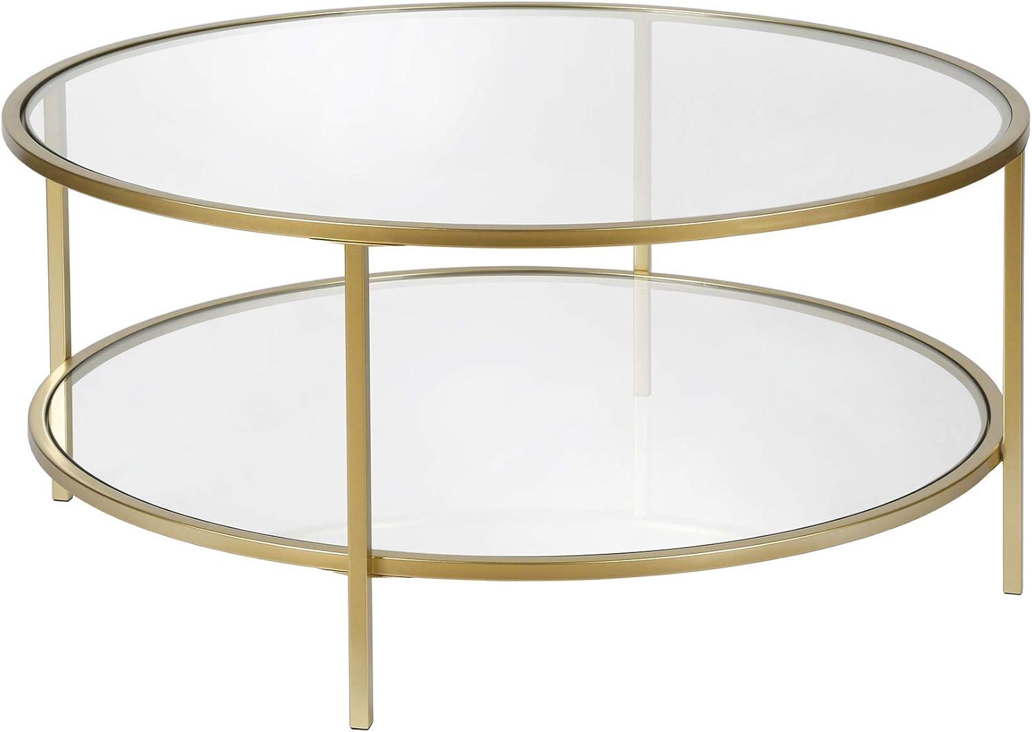 Round Metal Base Coffee Table in Brass with Glass Top - Henn&Hart