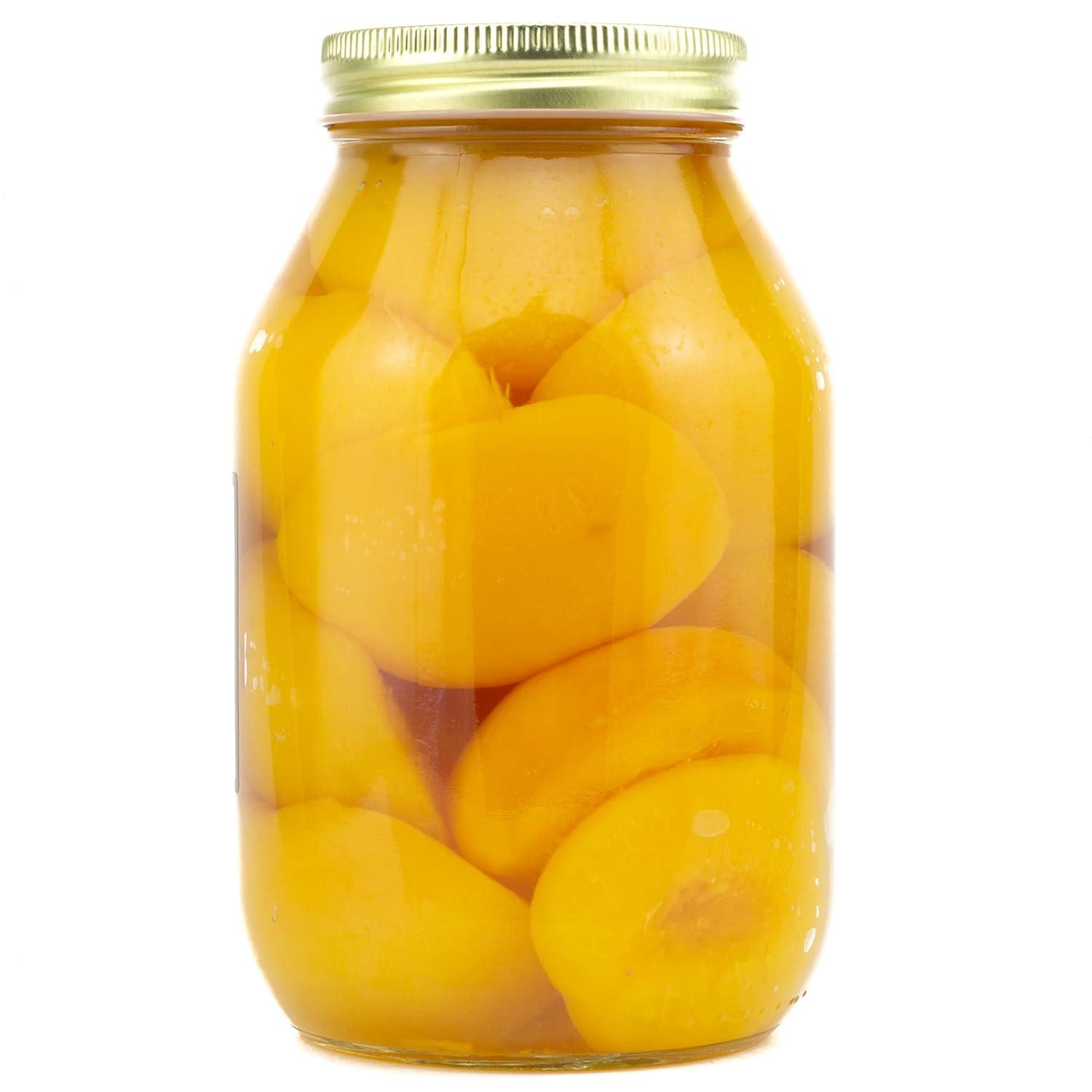 Amish Wedding Ready to Eat Peaches, USA Made 32 ounce Glass Jar, No Preservatives, Spiced Flavor