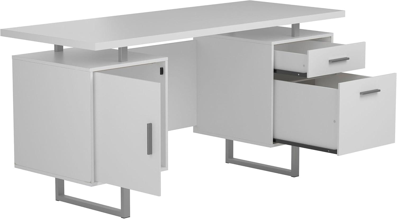 Lawtey 2 Drawer Office Desk White High Gloss - Coaster: Modern Home Office Furniture with File Storage