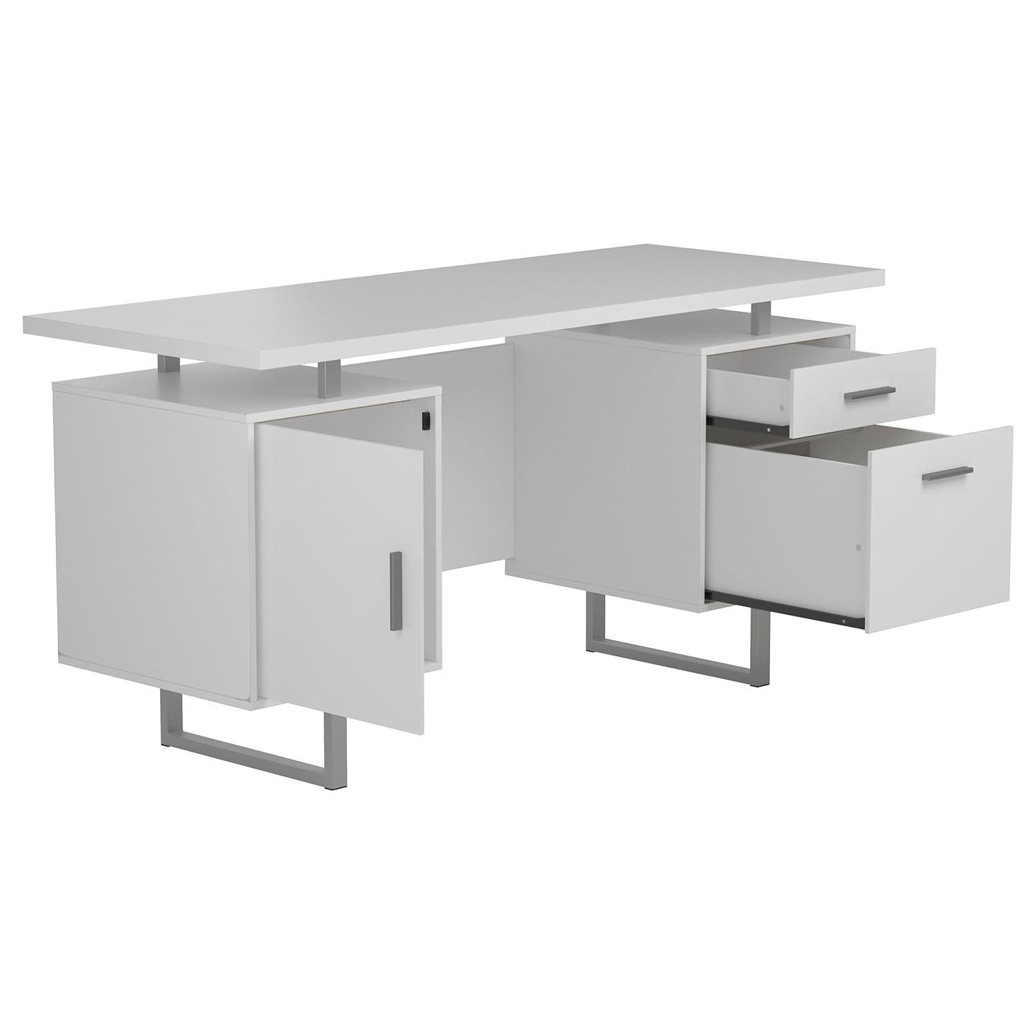 Lawtey 2 Drawer Office Desk White High Gloss - Coaster: Modern Home Office Furniture with File Storage