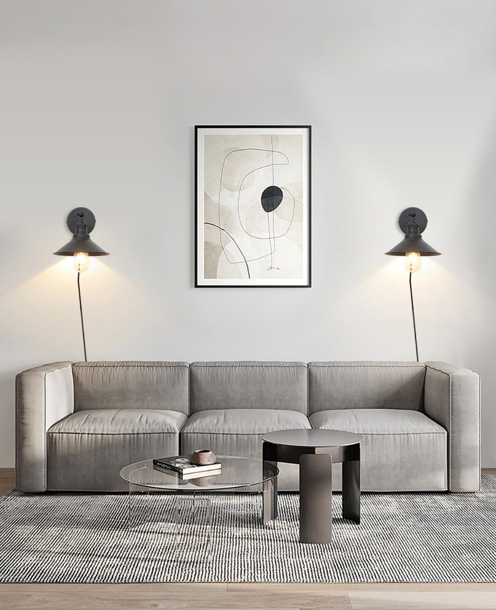 IC INSTANT COACH Dimmable 2-Light LED Black Matte Plug-in Wall Sconces (2 Count)